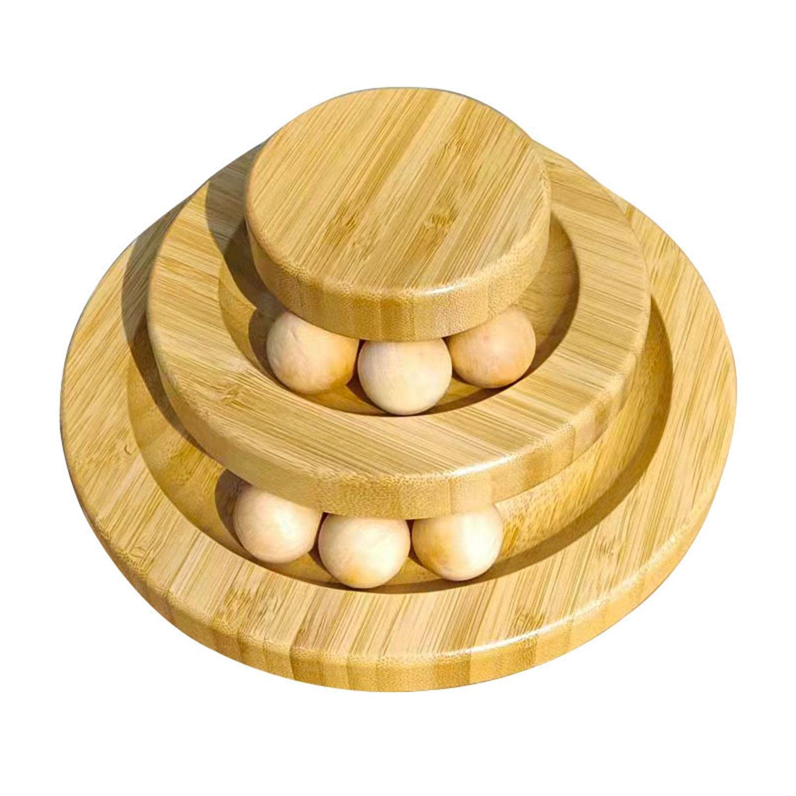 Interactive Bamboo Cat Toy with Bell & Rolling Ball - 3-Level Turntable, 6 Colorful Balls for Mental & Physical Exercise - Fun Puzzle Toy for Kittens with Circle Track - Perfect for Indoor Play & DIY Entertainment