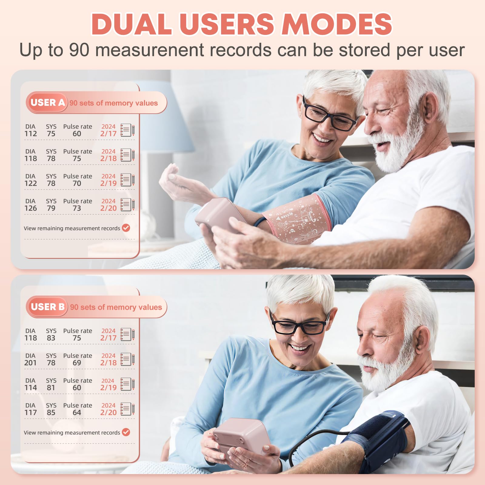 Automatic Blood Pressure Monitor for Home Use - Upper Arm BP Cuff Machine with Adjustable 8.7”-16.5” Cuff, 180 Memory Storage, Digital Display (Pink & Blue Options) - Perfect for Daily Health Tracking & Doctor Visits