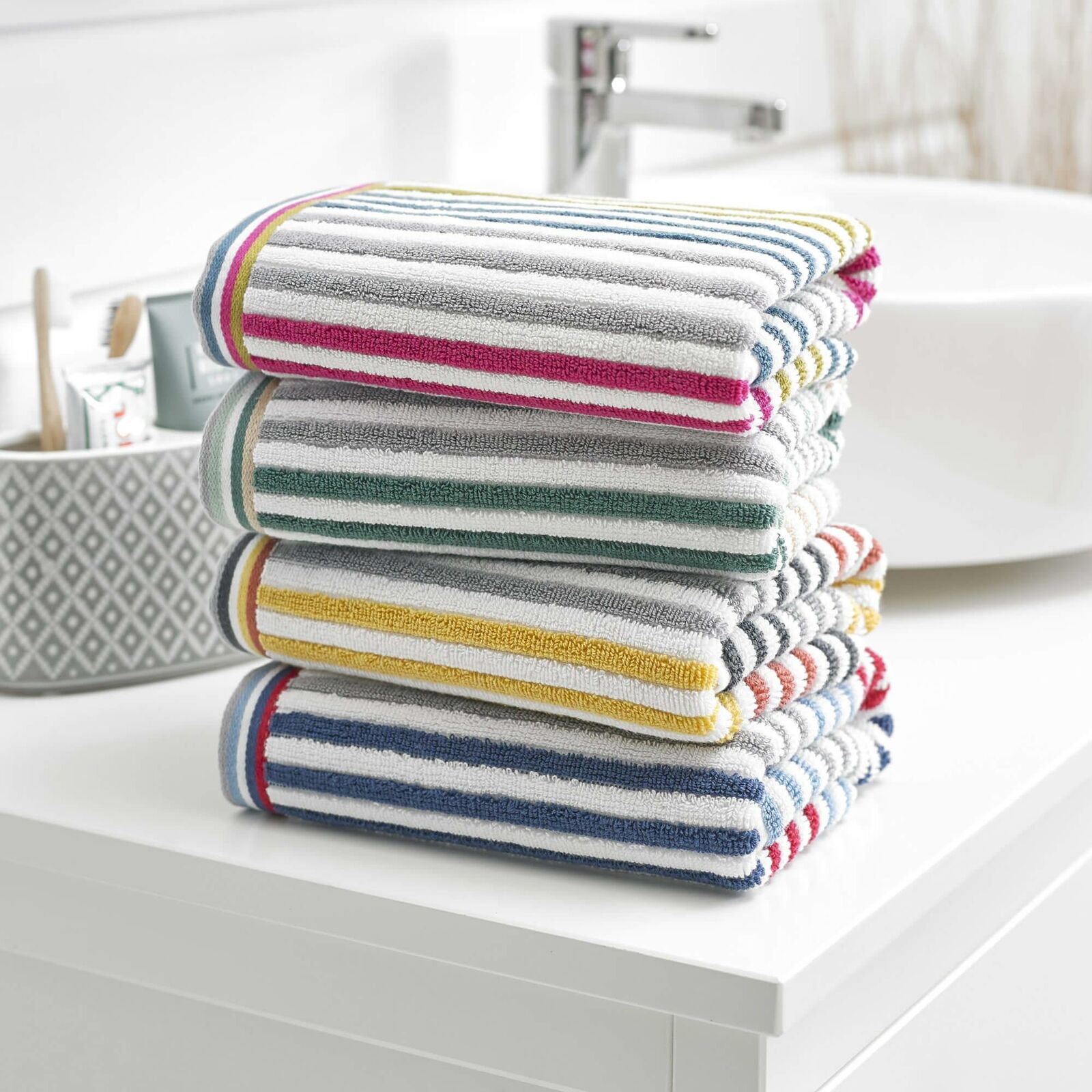 Hanover Striped Cotton Towel - Soft & Absorbent Bath & Beach Towel - Perfect for Pool, Spa, Gym & Travel - Seagrass Color