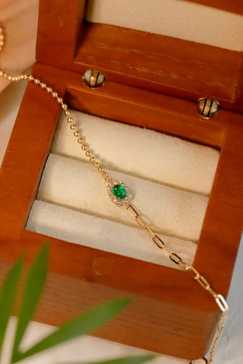 18K Yellow Gold Fashion Bracelet for Women - Real Natural Emerald & Diamond AB Design Gemstone Jewelry, Perfect Birthday Gift for Her | Elegant Party & Wedding Accessory