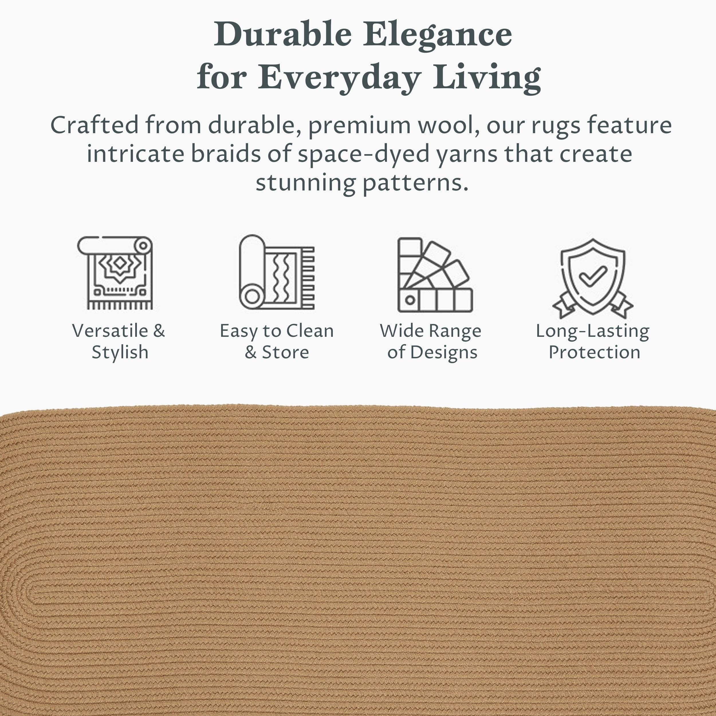 Rhody Rug Solid Poly S006 Camel 2' x 4' Oval Braided Runner - Durable Area Rug for Hallway, Living Room & Bedroom | Easy-Care USA-Made Home Decor Floor Mat | Perfect for High Traffic Areas & Cozy Spaces