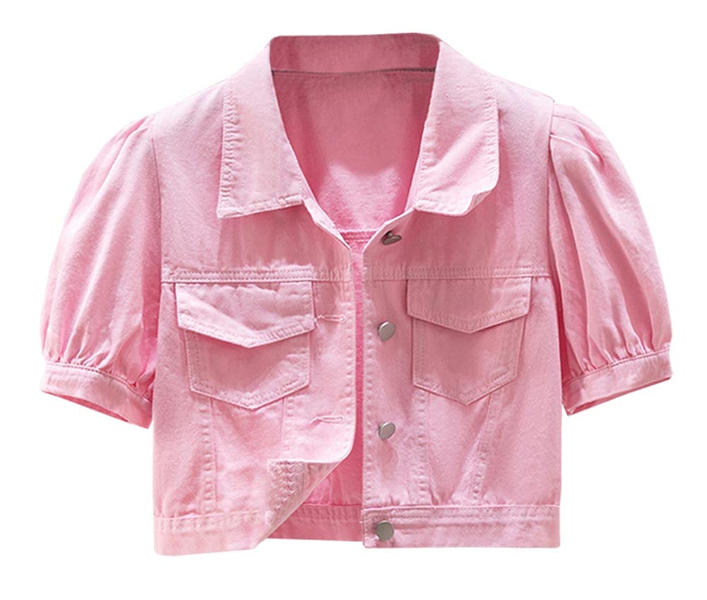 LifeShe Women's Cute Cropped Denim Jacket - Short Sleeve Summer Jean Vest Top for Casual Outfits & Street Style Fashion