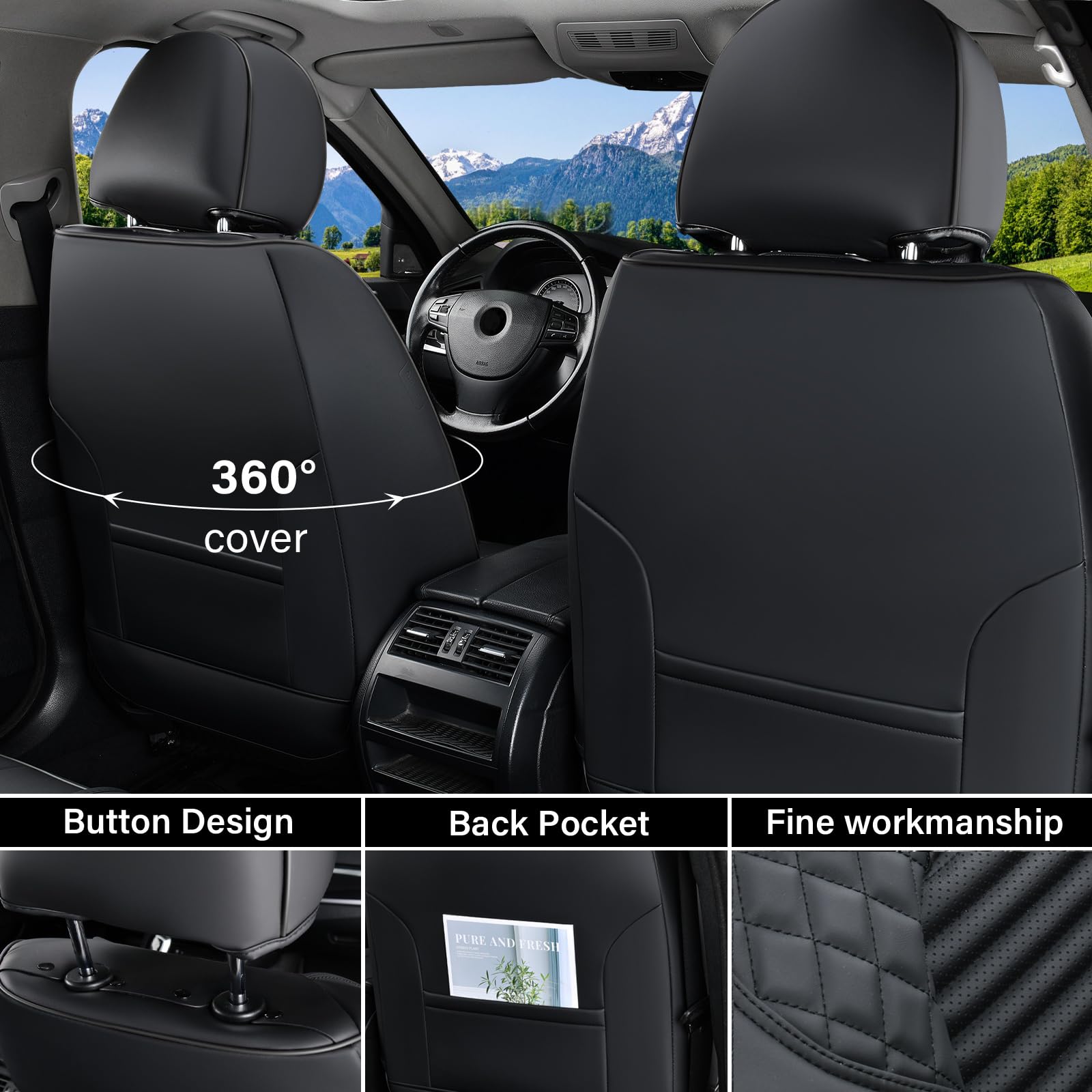 Premium Leather Front Seat Covers for Cars & SUVs - Universal Fit Black Car Seat Protectors with Red Stitching | Durable & Stylish for Daily Commute, Road Trips & Family Travel