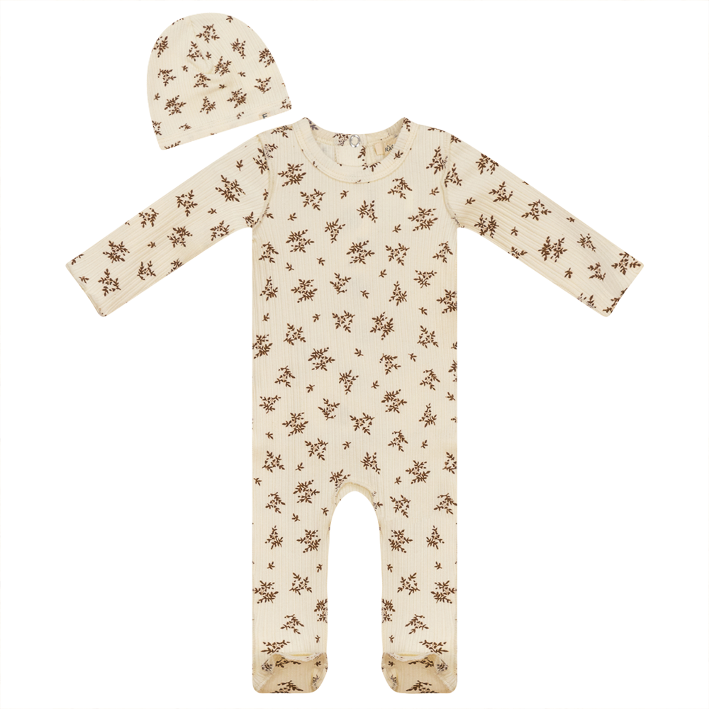 Floral Print Baby Onesie with Matching Hat - Soft & Comfortable Outfit for Newborns, Infants - Perfect for Photoshoots, Playtime & Special Occasions
