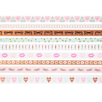 Glam Girl Washi Tape Set - 8 Spools of Decorative Japanese Paper Tape for Scrapbooking, Journaling, DIY Crafts & Gift Wrapping
