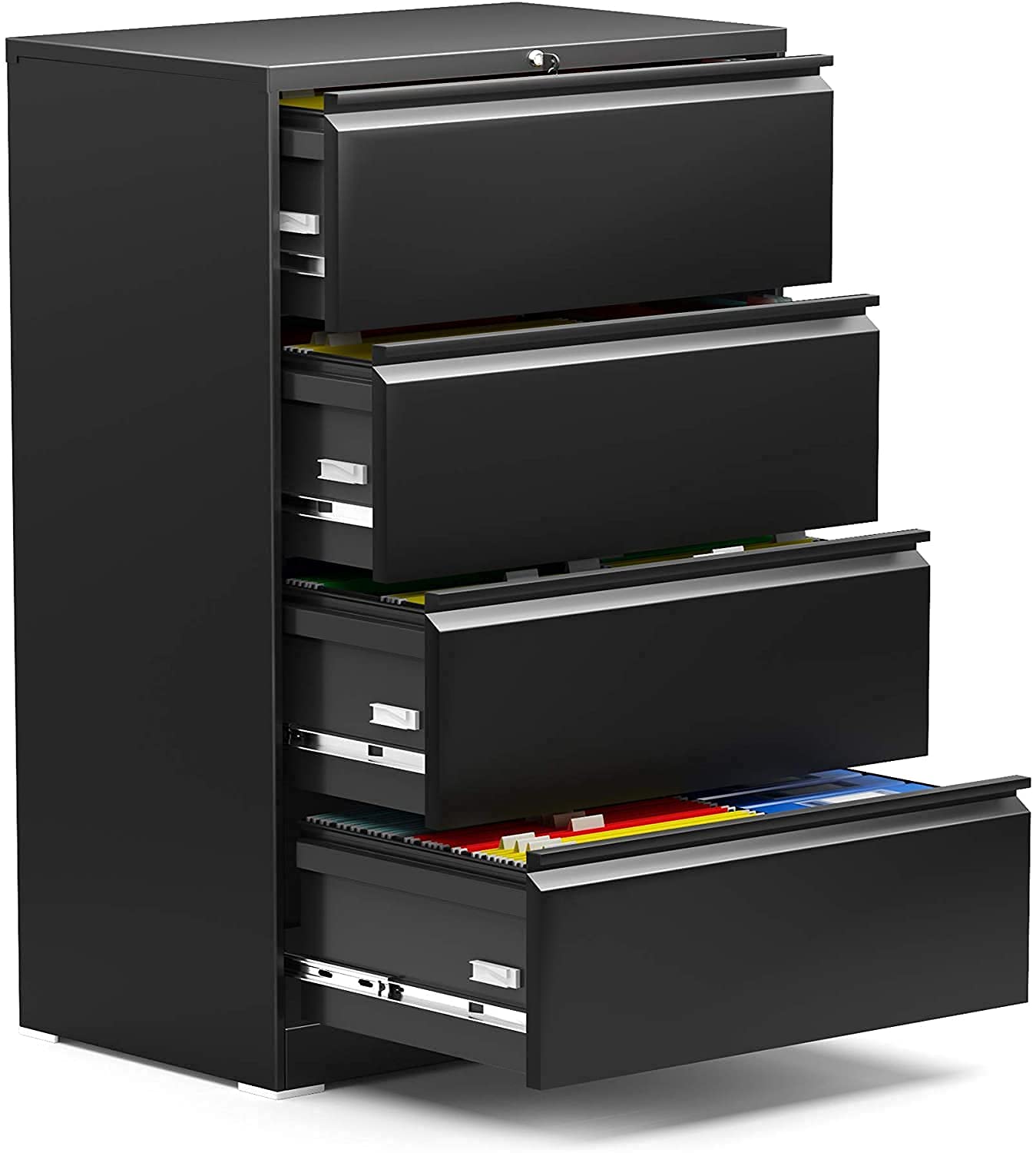 Black 4-Drawer Lateral File Cabinet with Lock - Legal/Letter & A4 Size Metal Filing Cabinet for Home Office - Tool-Free Assembly - Perfect for Organizing Documents, Contracts, and Office Supplies