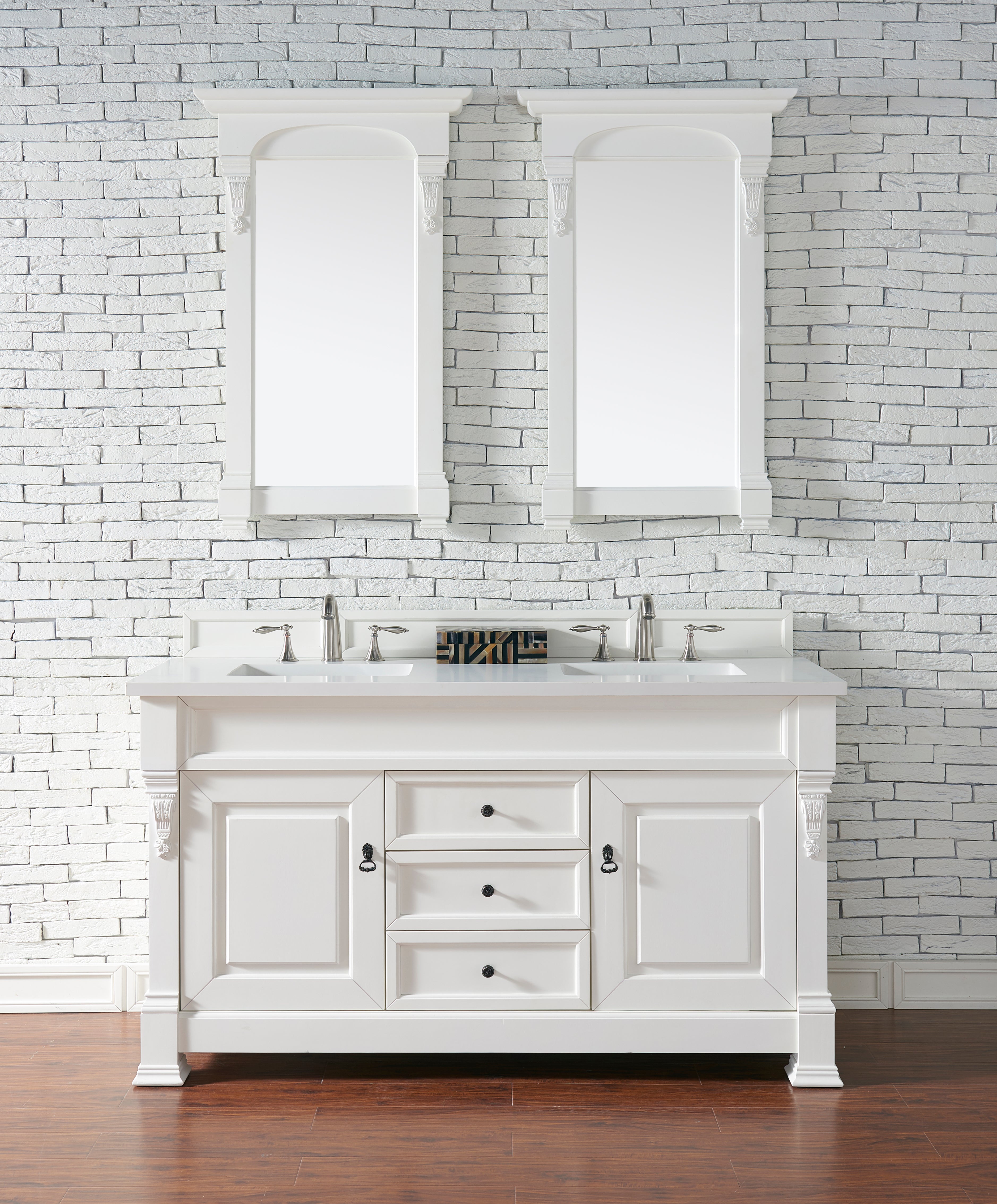 Brookfield 60 Inch Double Vanity with 3CM Classic White Quartz Top - Bright White Bathroom Vanity for Modern & Luxury Home Decor, Perfect for Master Bathroom or Guest Bathroom Renovation