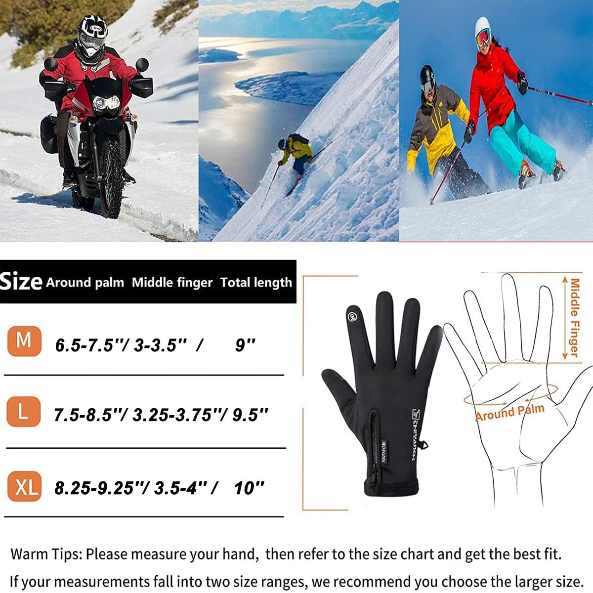 Weitars Winter Warm Touchscreen Gloves for Men & Women - Waterproof Thermal Snow Gloves for Cycling, Hiking & Outdoor Activities - Perfect for Cold Weather Sports & Daily Commute