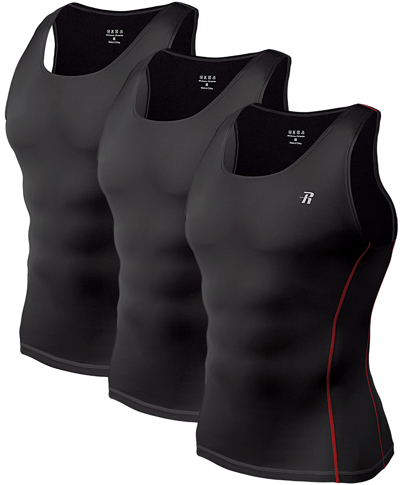 Runhit 3 Pack Men's Compression Tank Tops - Moisture Wicking Workout Shirts for Gym, Running & Athletic Performance - Sleeveless Compression Shirts for Men with Breathable Fabric