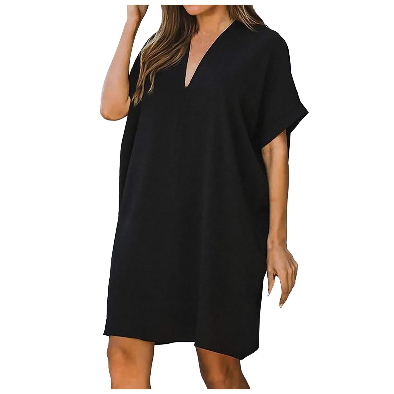 Women's Spring V-Neck Butterfly Hollow Out Beach Casual Loose Dress - Flowy Summer Dress for Beach Vacation, Outdoor Picnic & Boho Style Outfits