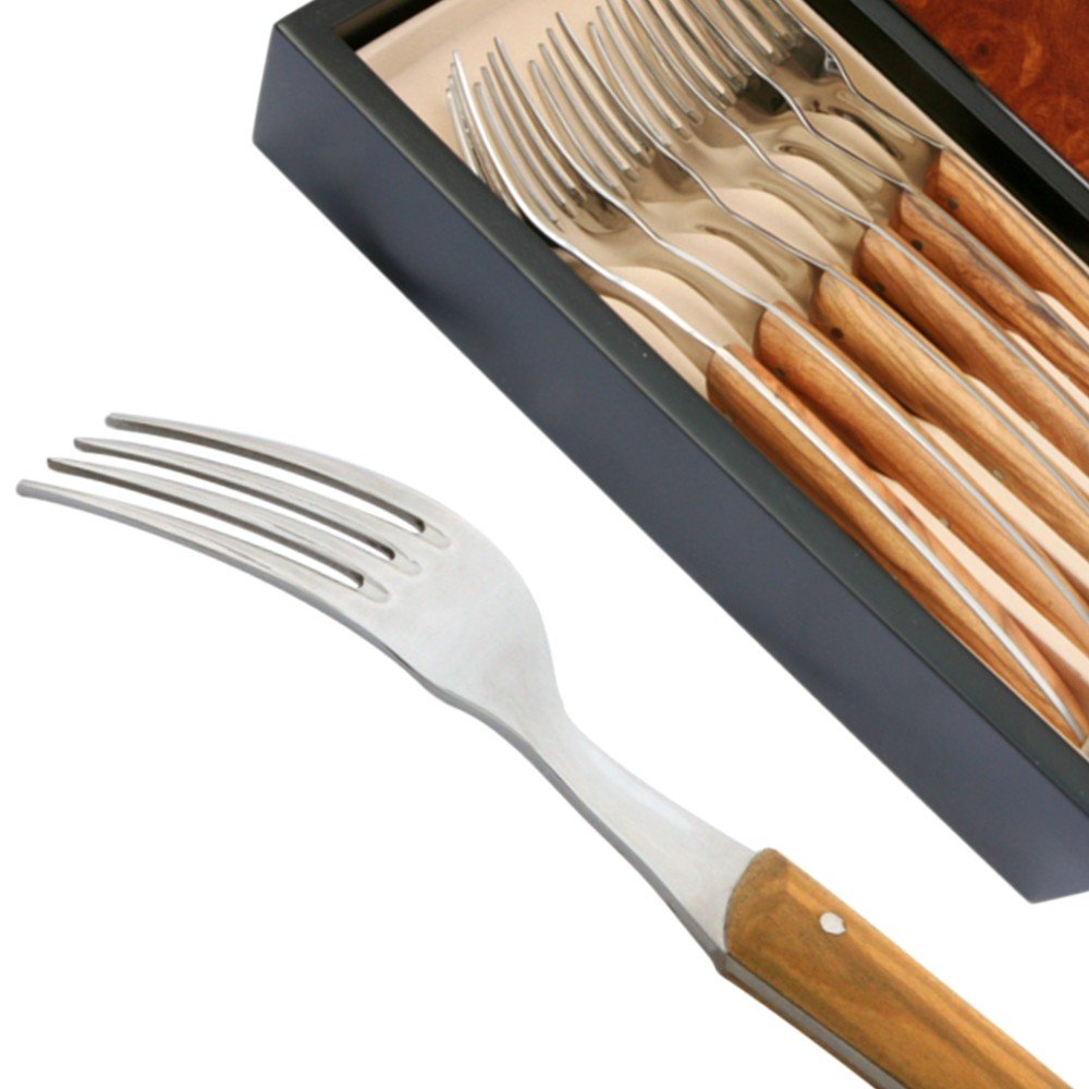 6-Piece Thiers Forks Set with Olive Wood Handles - Authentic French Cutlery - Perfect for Fine Dining, Gifts & Kitchen Essentials