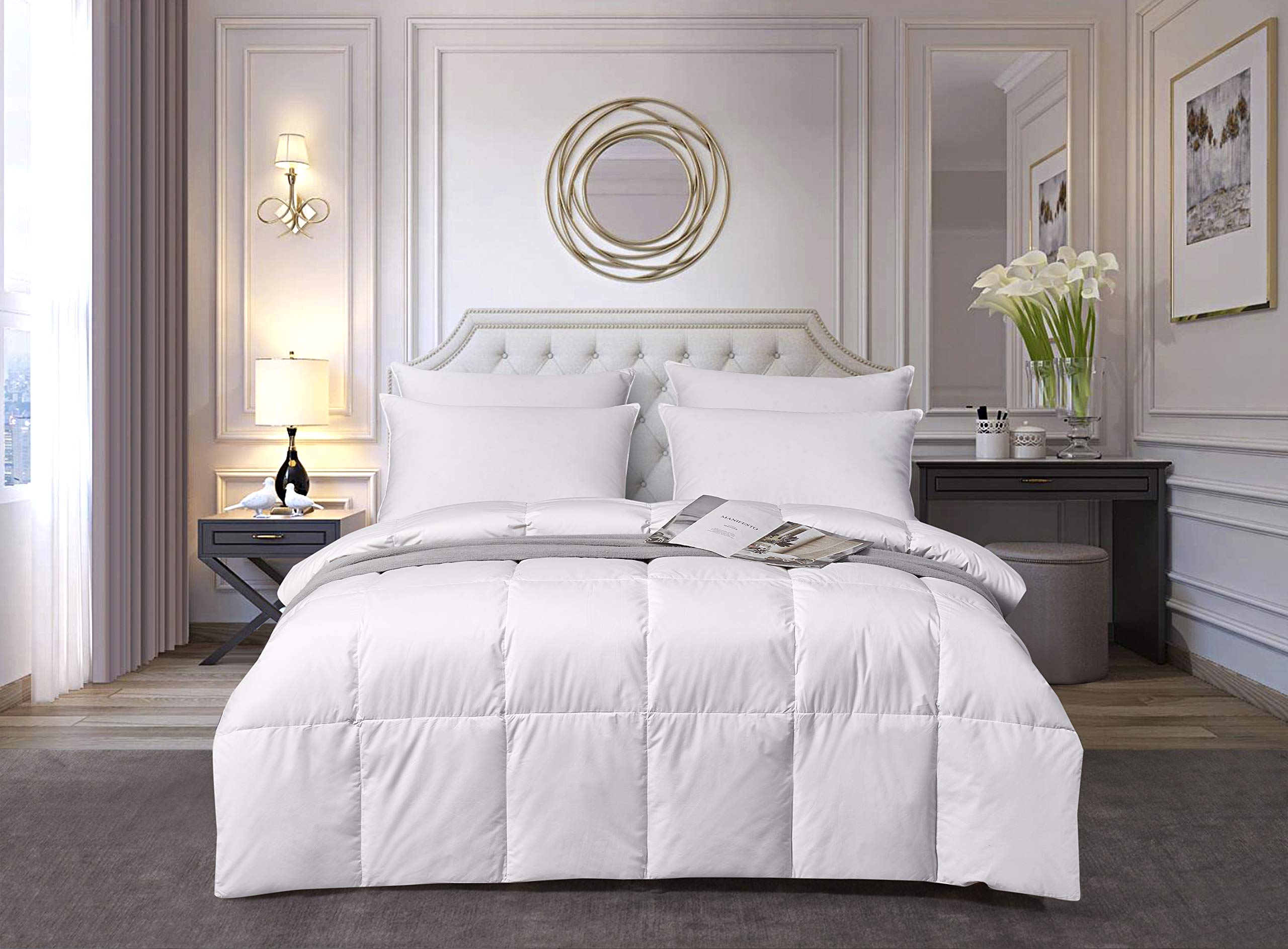 Kathy Ireland White Down Comforter Twin Size - Lightweight Warmth 330 Thread Count Down Duvet Insert - Made in USA - Perfect for Cozy Bedrooms & Guest Rooms