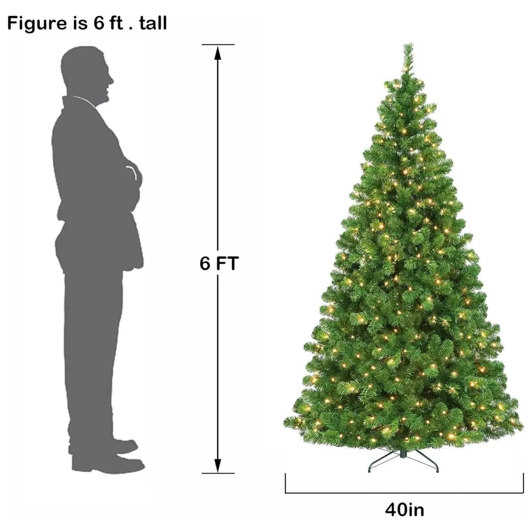 4.5'/6' Pre-Lit Artificial Christmas Tree with Warm White LED Lights | PVC Branch Tips | Easy Assembly Hinged Branches & Metal Stand | Perfect for Living Room, Office, or Holiday Decorations