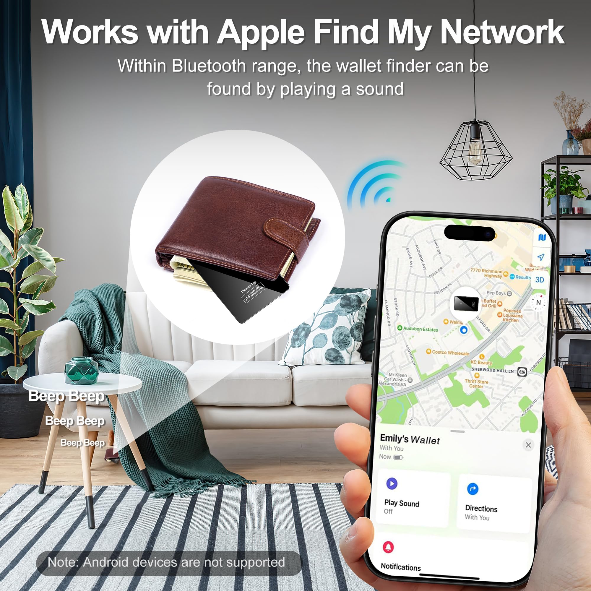 Apple Find My Wallet Tracker Card (iOS Compatible) - Slim Wireless Charging Smart Locator for Wallets, Luggage, Keys & ID Cards - IP68 Waterproof - Perfect for Travel, Office & Everyday Use