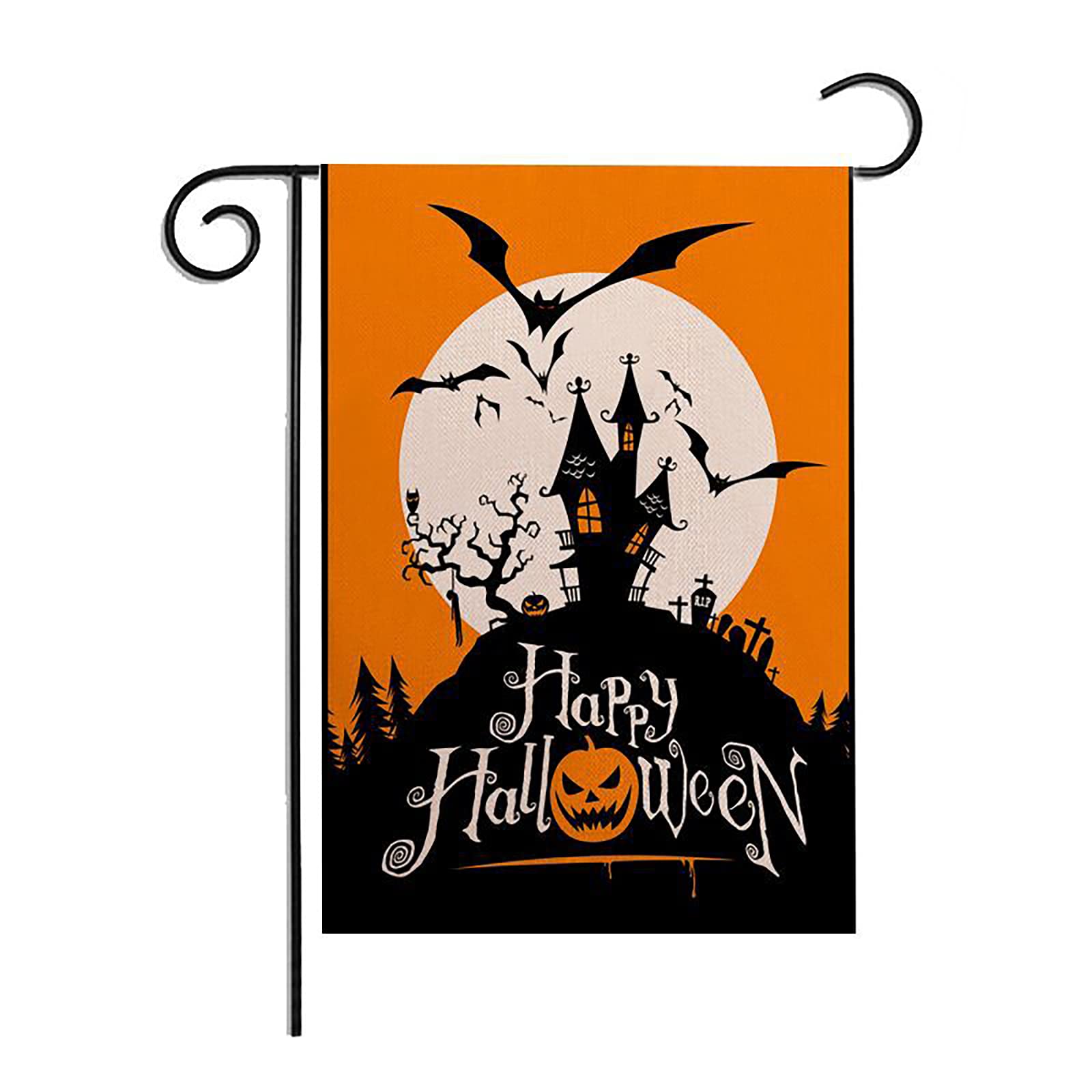 Happy Halloween Double-Sided Garden Flag - 12×18 Inch Burlap Pumpkin, Castle & Bat Design for Front Door, Yard & Outdoor Decor | Perfect for Halloween Party, Porch Display & Seasonal Home Decoration