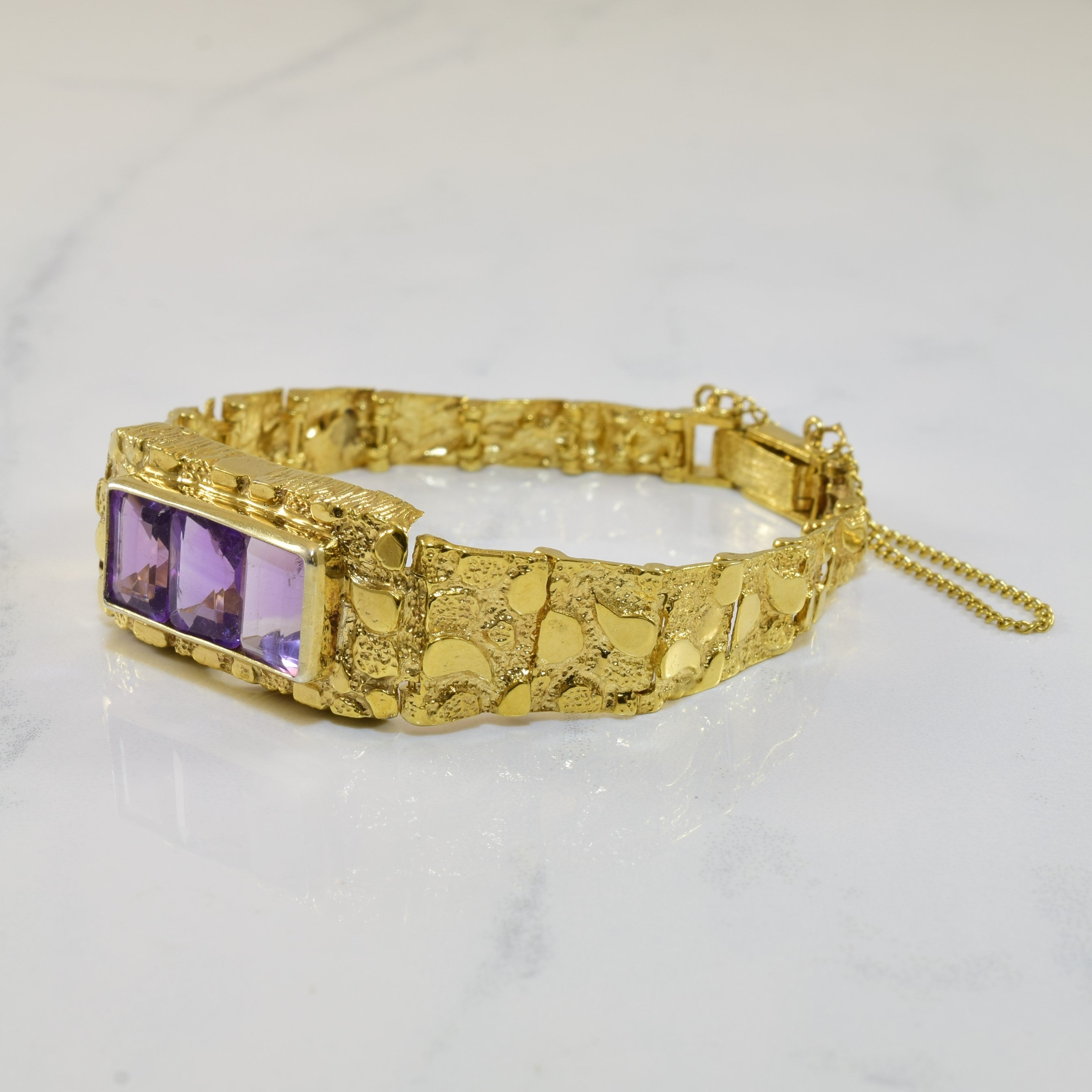 Textured Link Amethyst Bracelet - 6.00ctw Natural Gemstone Jewelry for Women - Adjustable 7.5 Inch - Perfect for Everyday Wear, Gifts & Special Occasions