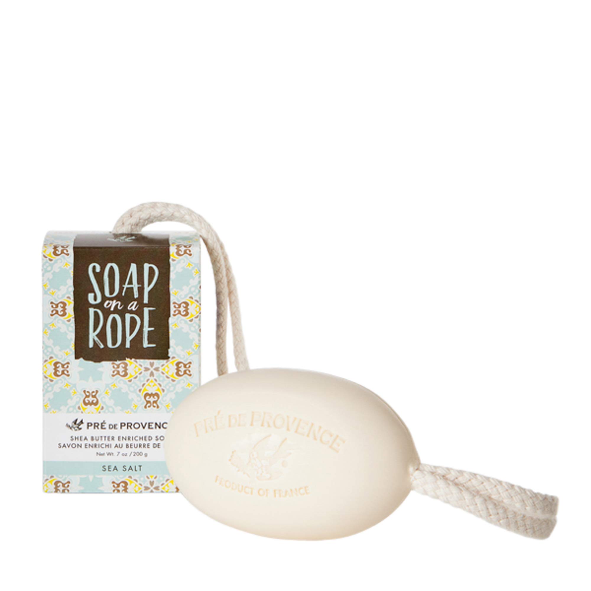 Pre de Provence Soap On a Rope - Natural Sea Salt Exfoliating Bar Soap, 200g for Men & Women | Perfect for Shower, Bath & Travel