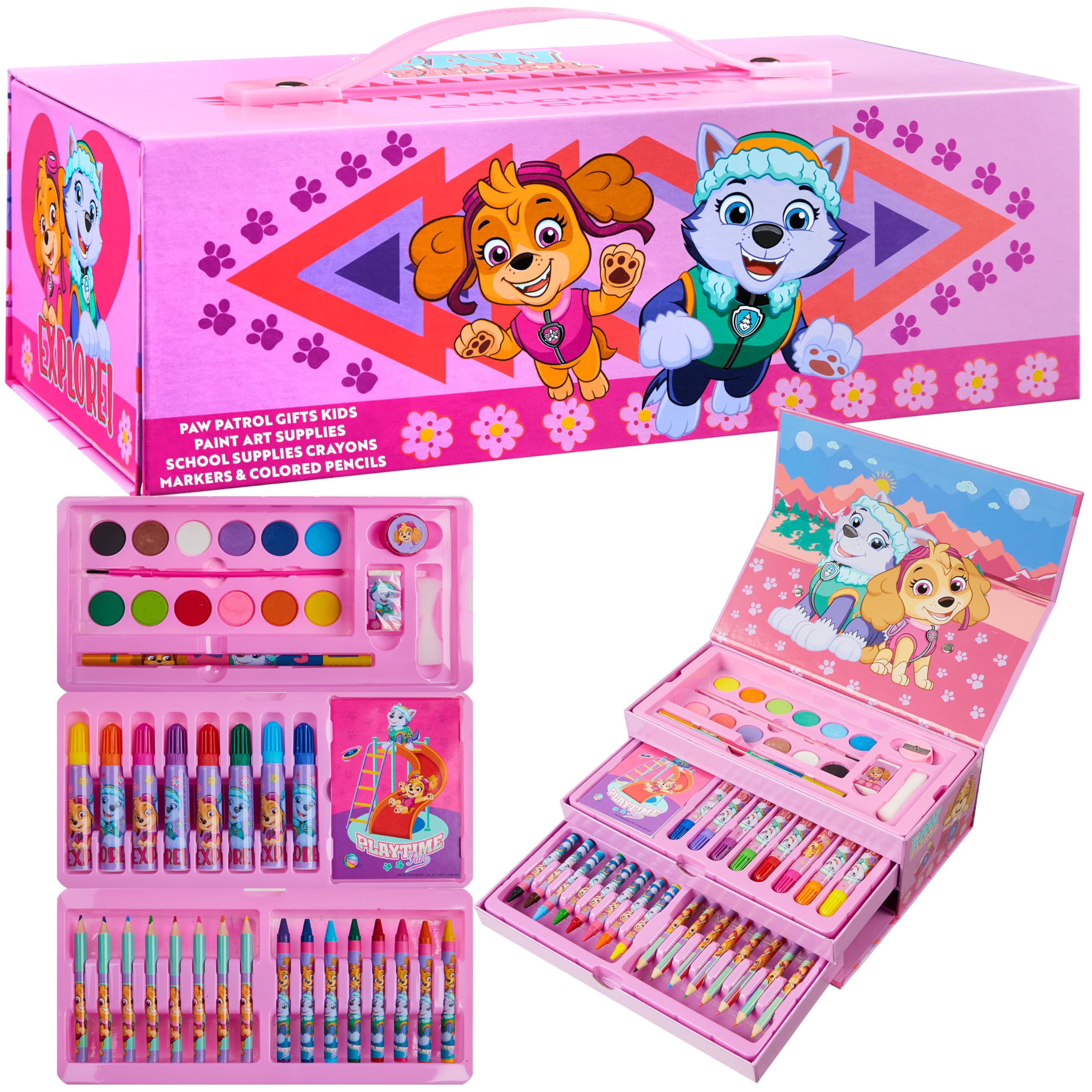 Paw Patrol 48-Colored Pencils Set with Travel Case & Crayons - Art Supplies for Kids Ages 4-12 | Drawing, Coloring & Crafts | Perfect for School, Travel & Birthday Gifts (Pink)