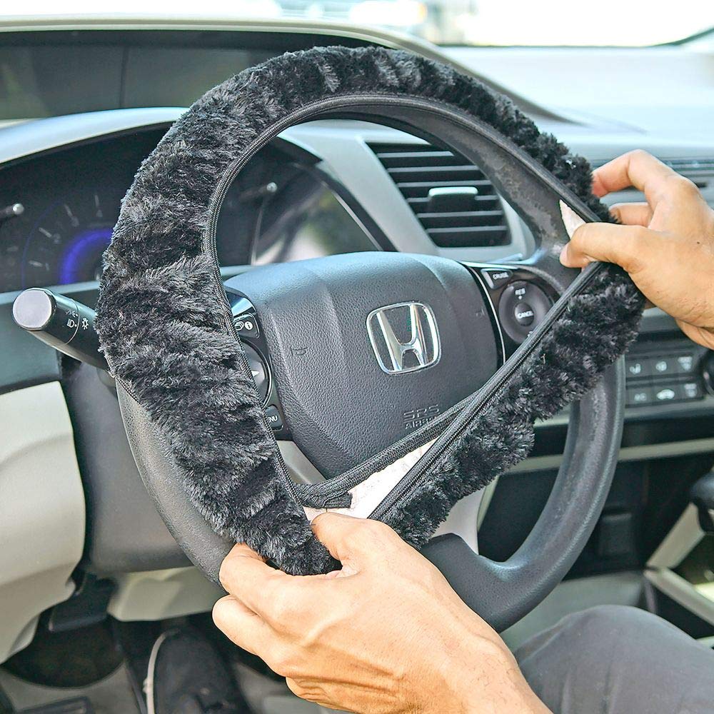 Soft Plush Steering Wheel Cover - Non-Slip Elastic Stretch Universal Fit 14