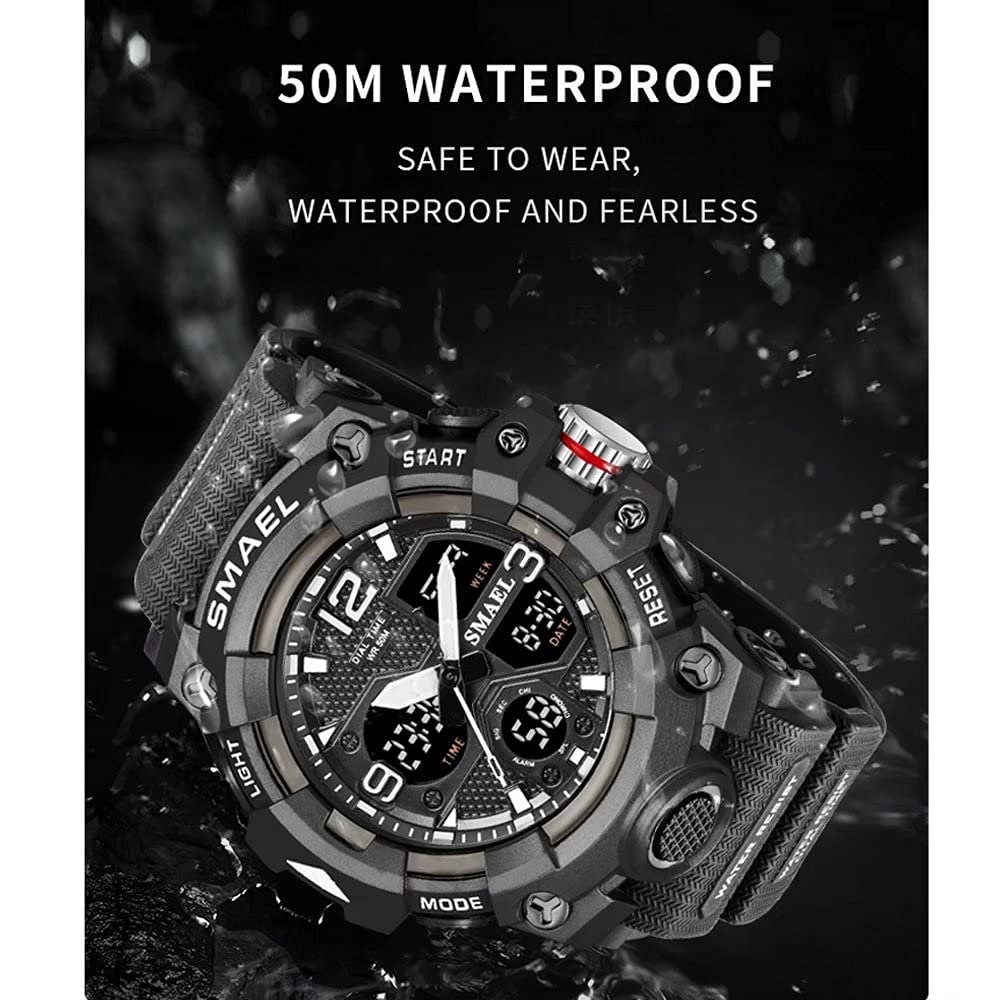 SMAEL Men's Military Digital Watch - Waterproof Sports Wristwatch with Date, LED Alarm & Stopwatch - Large Face Orange Digital Watch for Outdoor Activities, Hiking & Adventure Enthusiasts