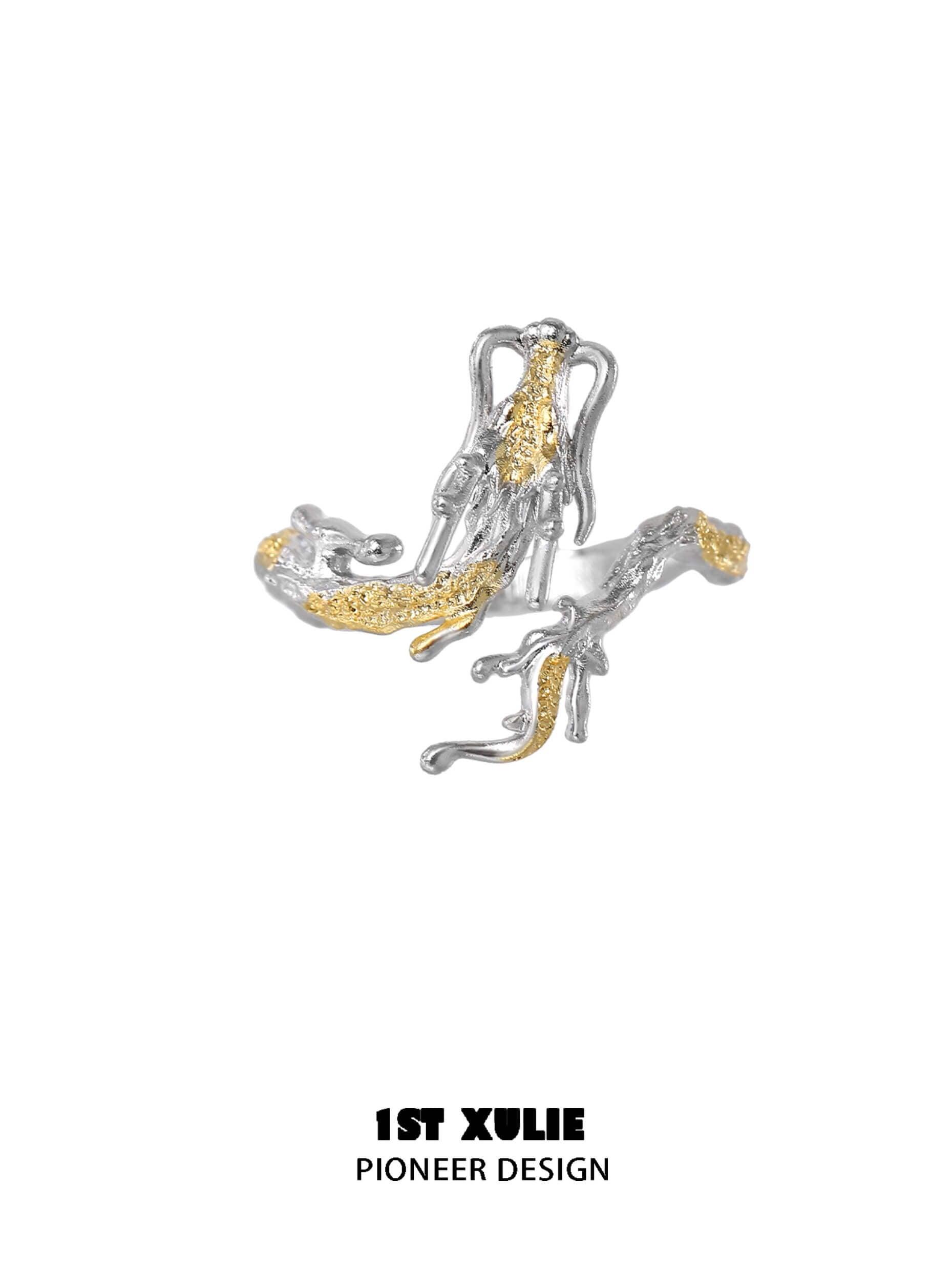 Loong S925 Sterling Silver Gold Dragon Ring for Men & Women - Elegant Chinese Dragon Jewelry for Gifts, Weddings & Special Occasions