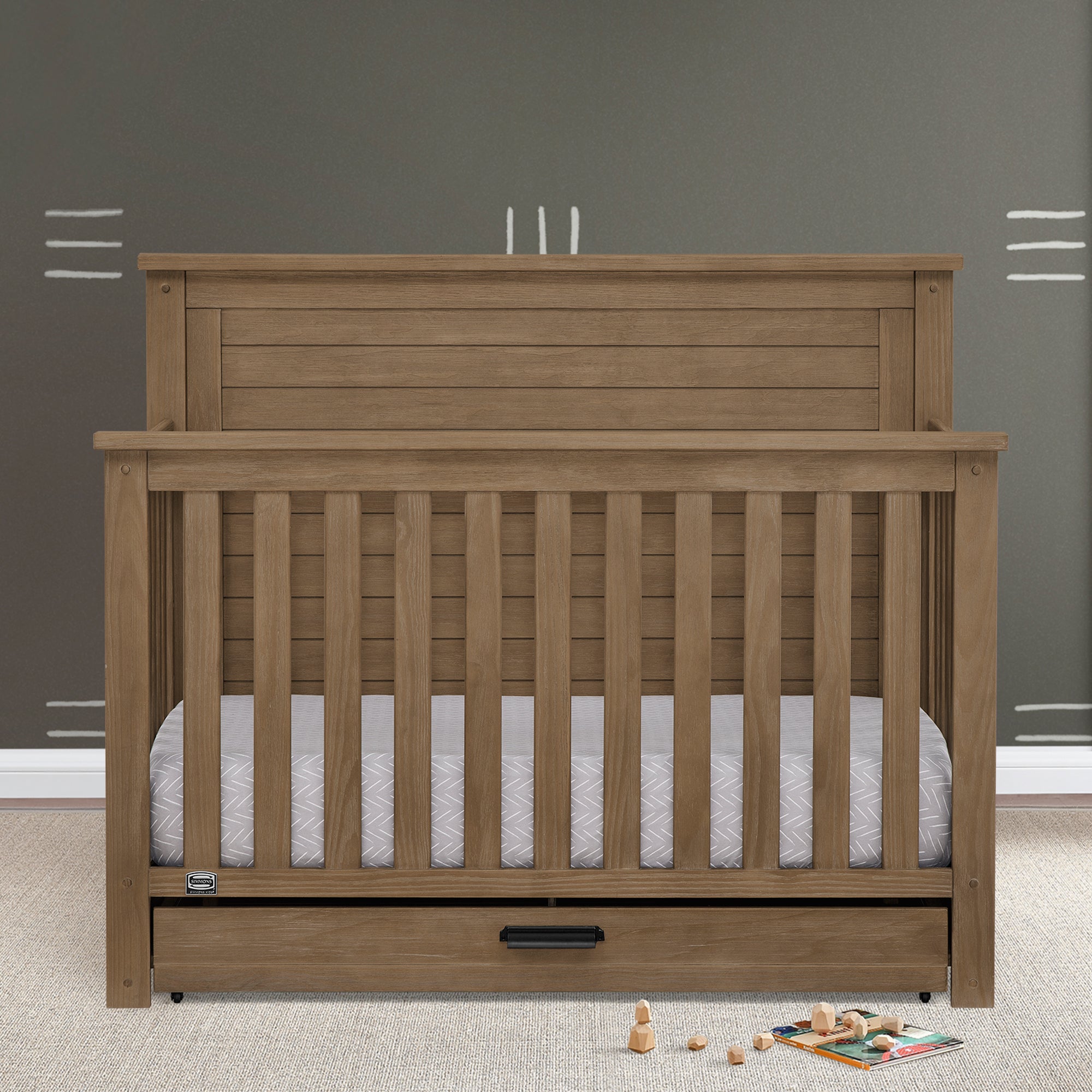 Caden 6-in-1 Convertible Baby Crib with Trundle Drawer - Nursery Bed Transforms to Toddler Bed, Daybed & Full-Size Bed - Perfect for Small Spaces & Growing Families