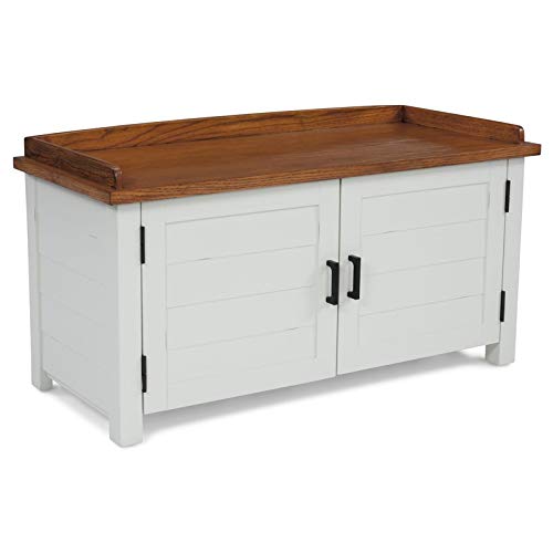 BOWERY HILL Traditional White Wood Storage Bench with Cushion - Entryway, Bedroom & Living Room Furniture for Home Organization