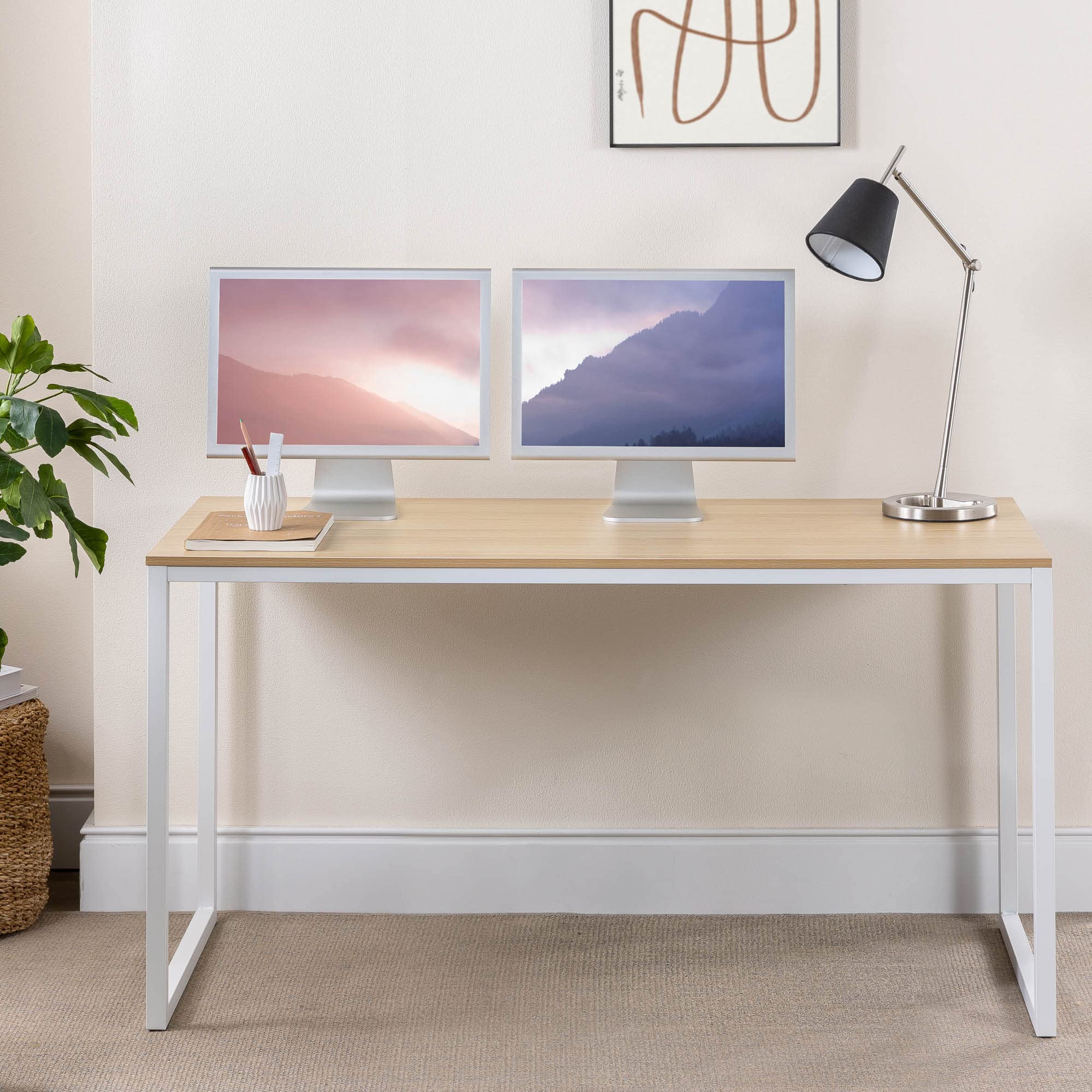 ZINUS Jennifer 55 Inch White Frame Computer Desk - Sturdy Office Workstation & Dining Table with Easy Assembly (Natural Wood Finish) - Perfect for Home Office, Study Room & Small Space Dining