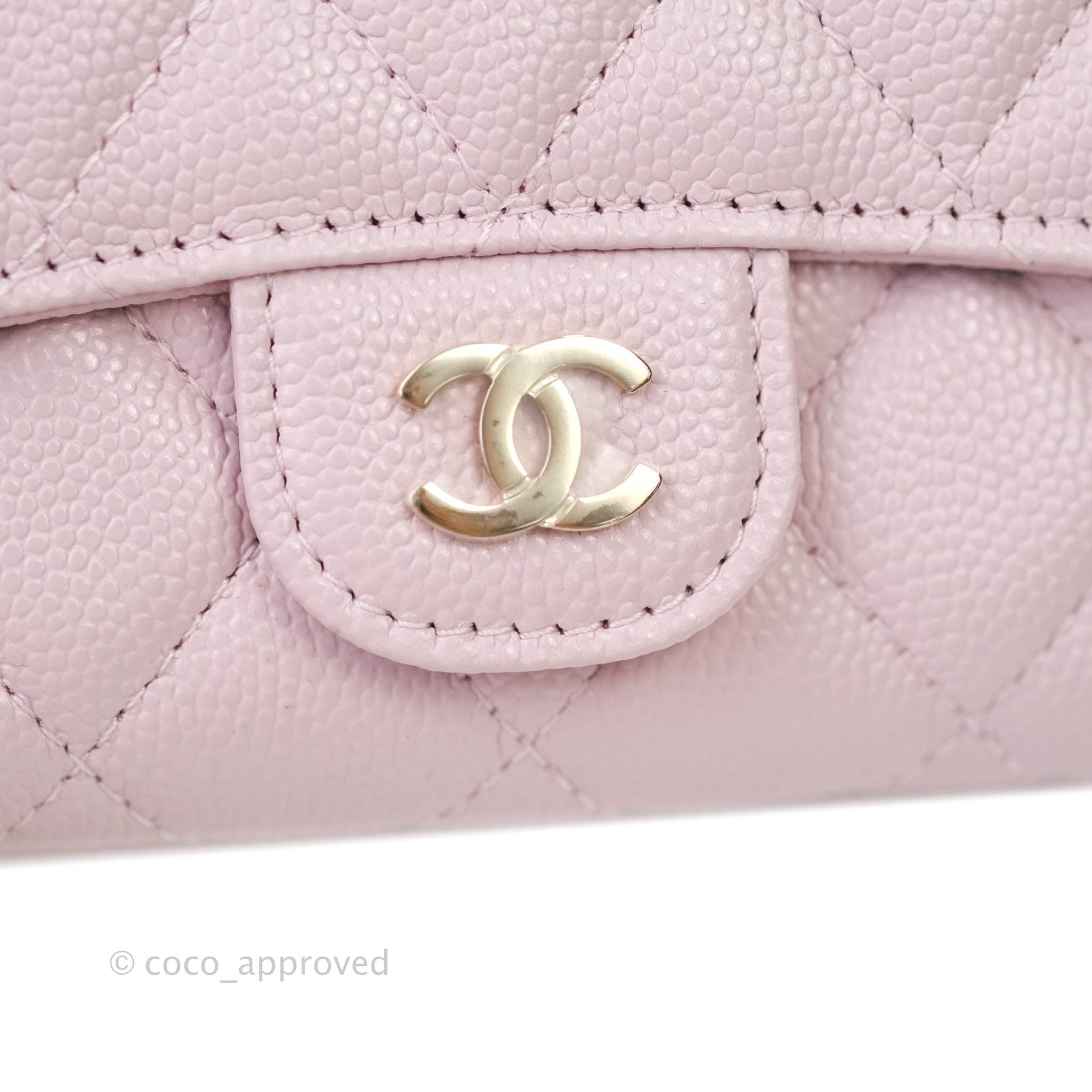 Chanel Caviar Quilted Flap Card Wallet in Lilac Rose Clair with Gold Hardware | 21S Collection | Perfect for Everyday Use & Luxury Gift Giving