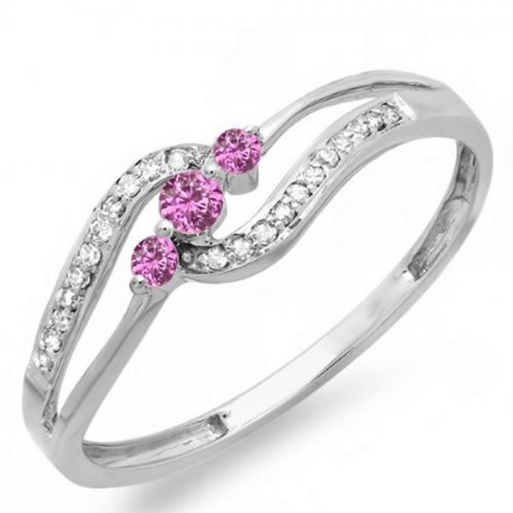 Dazzlingrock 14K Solid White Gold Pink Sapphire & Diamond 3-Stone Engagement Ring for Women - Perfect for Promise, Proposal, Anniversary & Wedding Jewelry Gifts