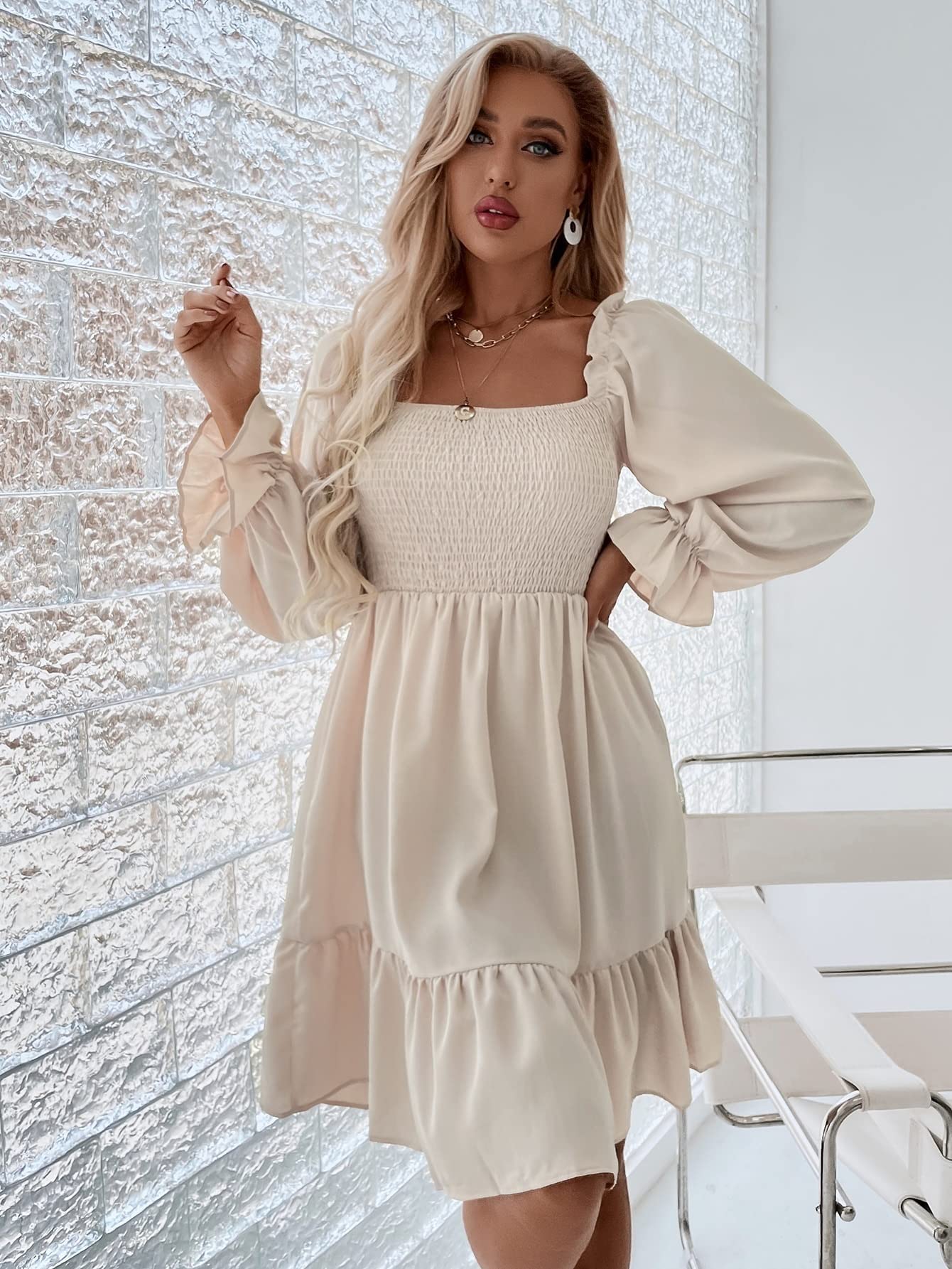 2022 Women's Summer Short Dress - Shirred Bodice, Flounce Sleeve & Ruffle Hem Cute Mini Dress for Party, Beach, Date Night and Casual Outings