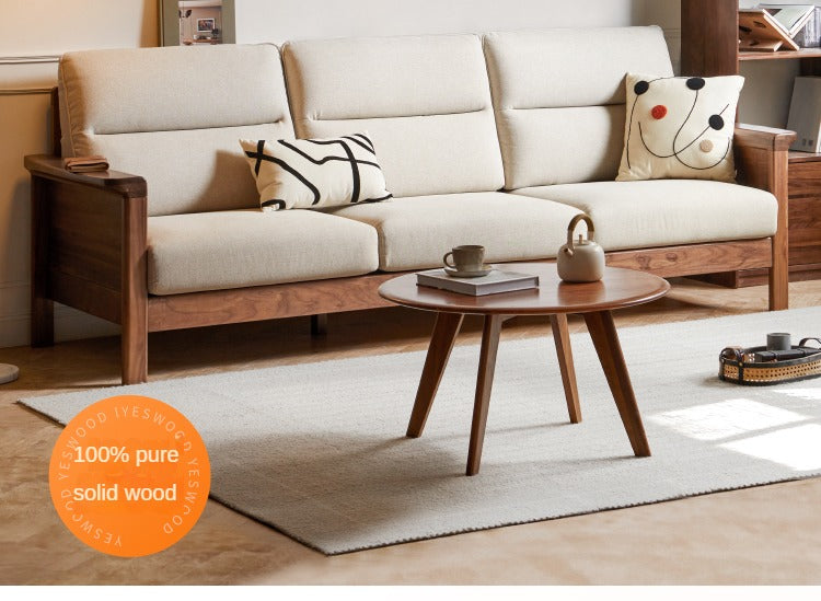 Premium Black Walnut Solid Wood Upholstered Fabric Sofa - Modern Living Room Furniture for Home & Office Comfort