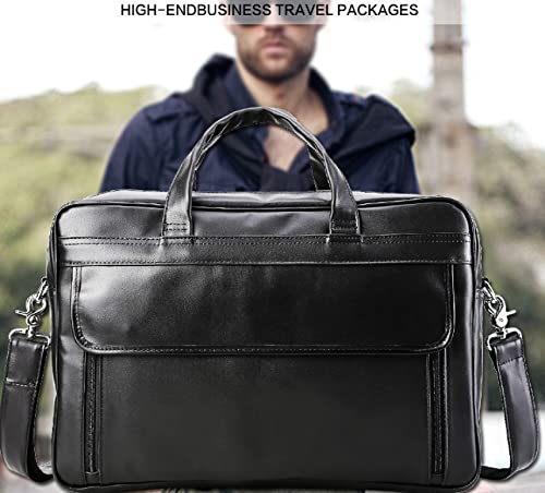 Men's Stylish Black Business Briefcase Messenger Bag - 17 Inch Laptop Shoulder Bag for Work & Travel, 45x32x13cm, Perfect for Office Professionals & Daily Commute