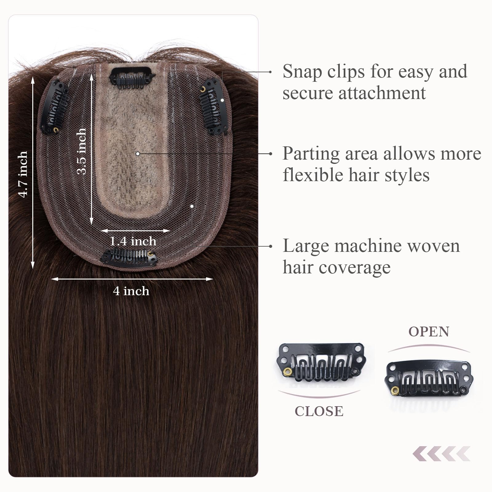100% Human Hair Topper for Women - Hairro Clip-in Hairpiece with 4