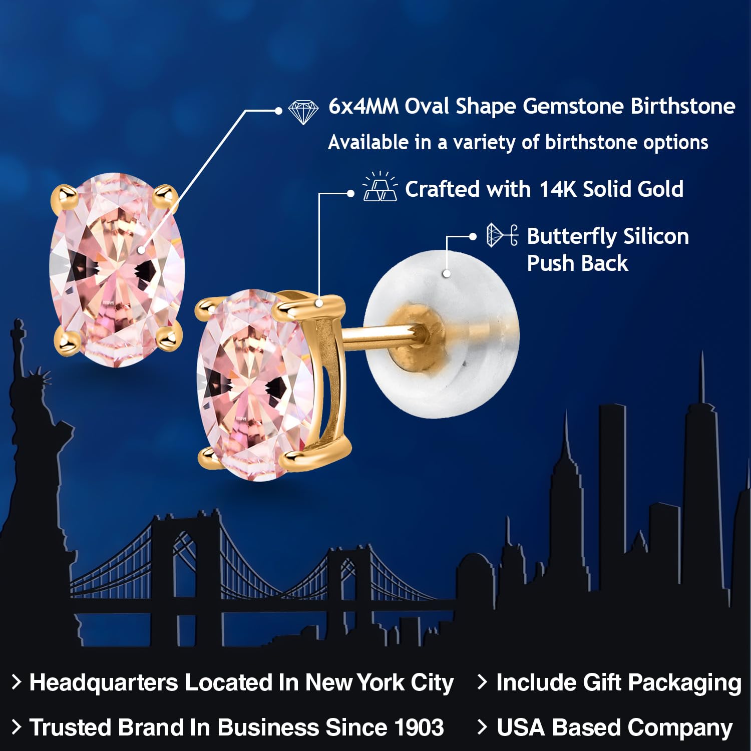 14K Gold Gemstone Birthstone Oval Stud Earrings for Women & Men | 6x4mm Oval Cut | Fine Jewelry Gifts for Mom, Wife, Her | Perfect for Birthdays, Anniversaries & Special Occasions
