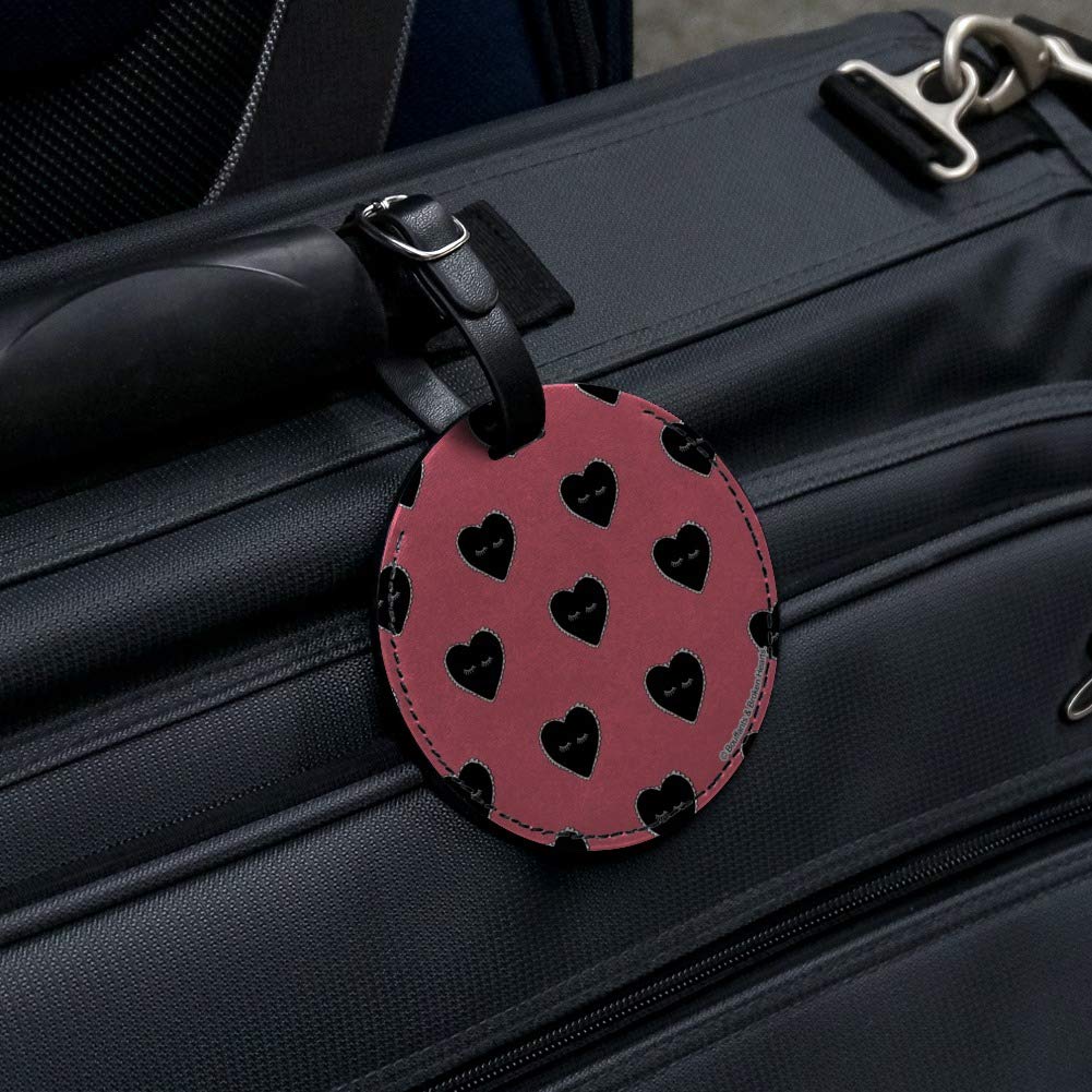 Hearts & Eyelashes Valentine's Day Round Leather Luggage Tag - Personalized ID Card Holder for Travel Bags, Suitcases & Backpacks | Perfect Gift for Couples & Travel Lovers
