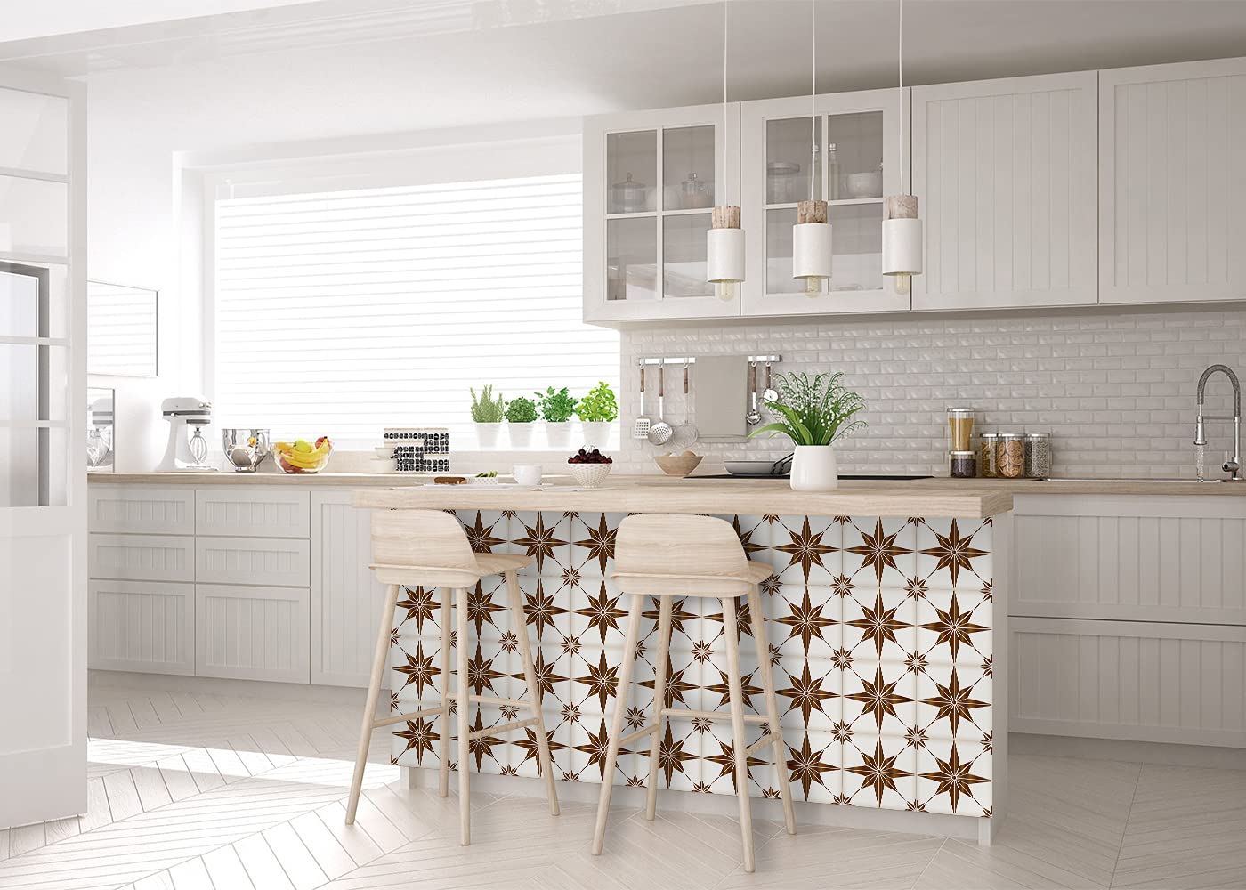 Mi Alma 24-Piece Talavera Tile Stickers – Peel and Stick Wall Decals for Easy DIY Home Decor (Brown Star, 8x8 inch) – Perfect for Bathroom, Kitchen, Backsplash & Spanish-Style Interior Design