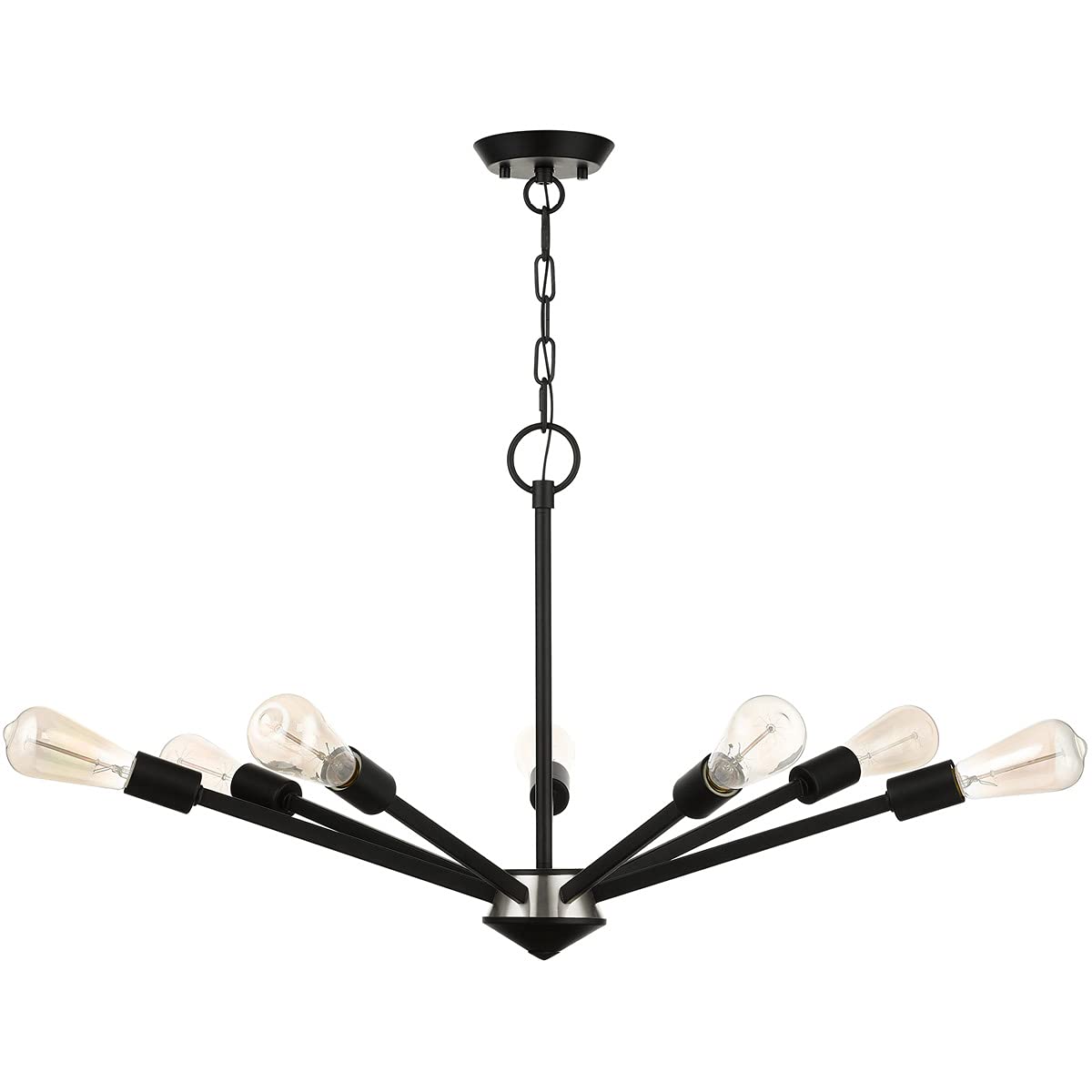 Livex Lighting 45837-04 7-Light Black Modern Chandelier - Elegant Ceiling Fixture for Dining Room, Bedroom, or Living Room Lighting