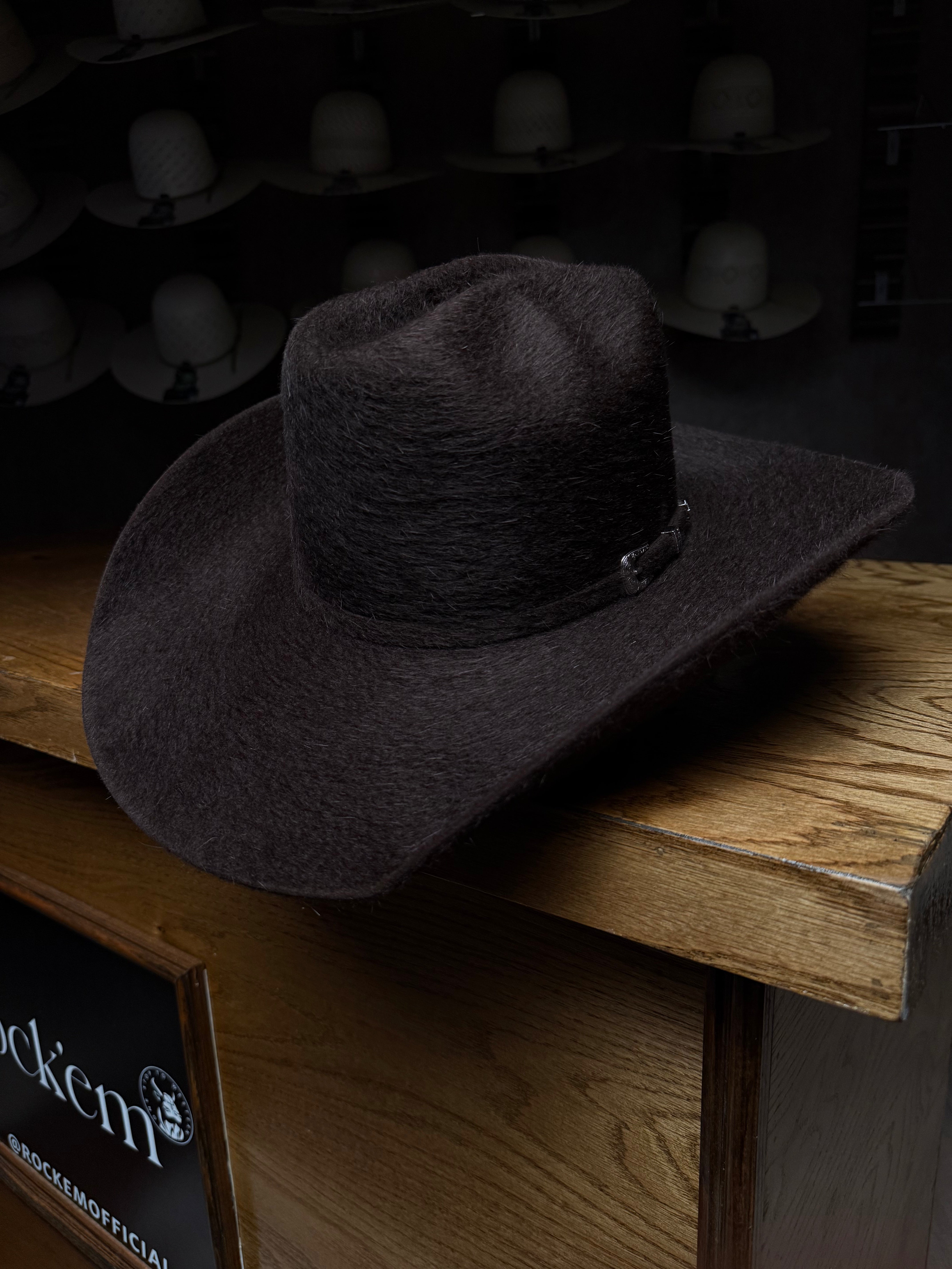 Rock'em 10X Chocolate Grizzly Fur Open Crown Felt Cowboy Hat for Men - Western Rodeo Rancher Style - Perfect for Country Music Festivals, Rodeos & Outdoor Adventures
