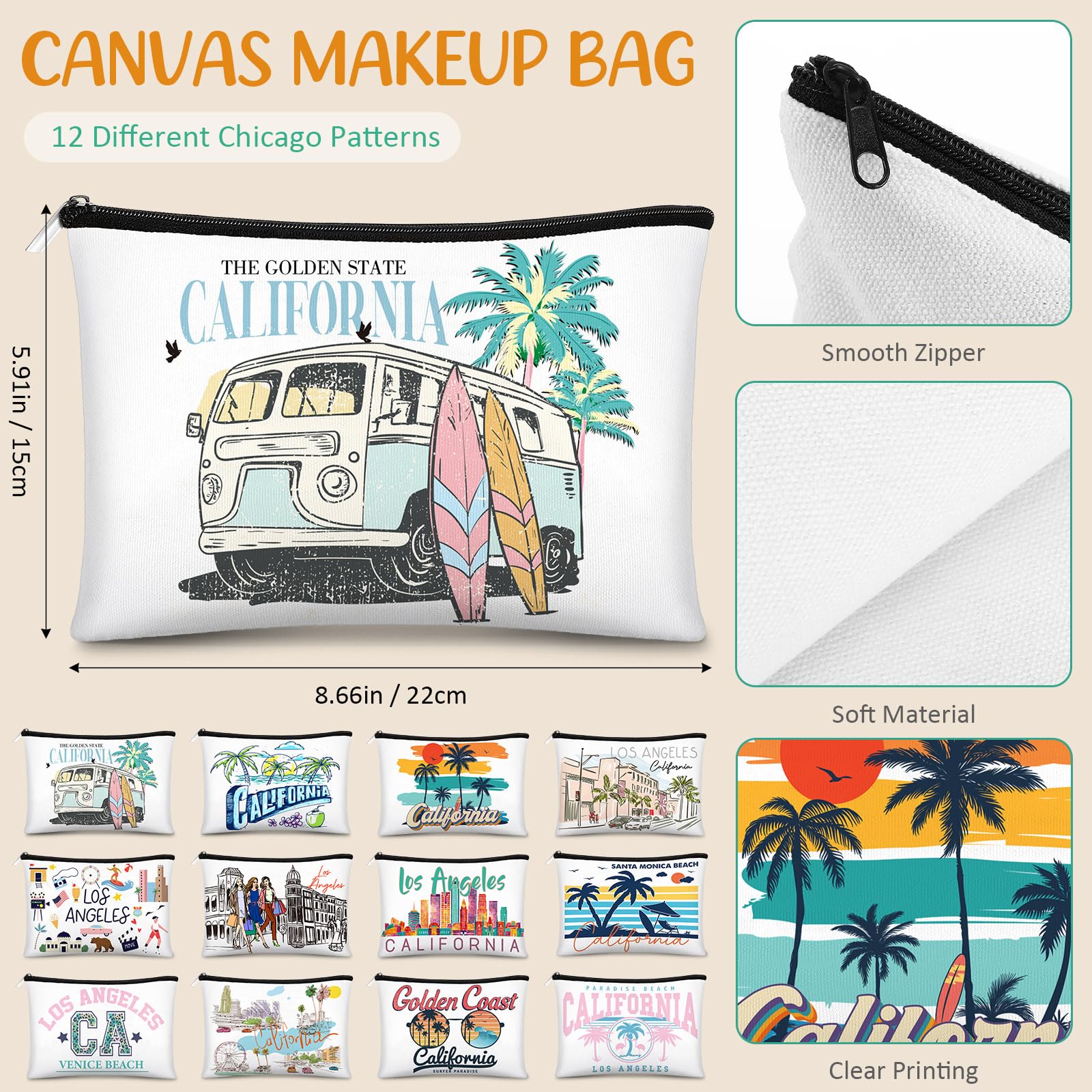 12 Pcs Texas State & Chicago City Souvenir Cosmetic Bags - Zippered Makeup Travel Bags for Women - Perfect for Gifts, Travel & Daily Organization