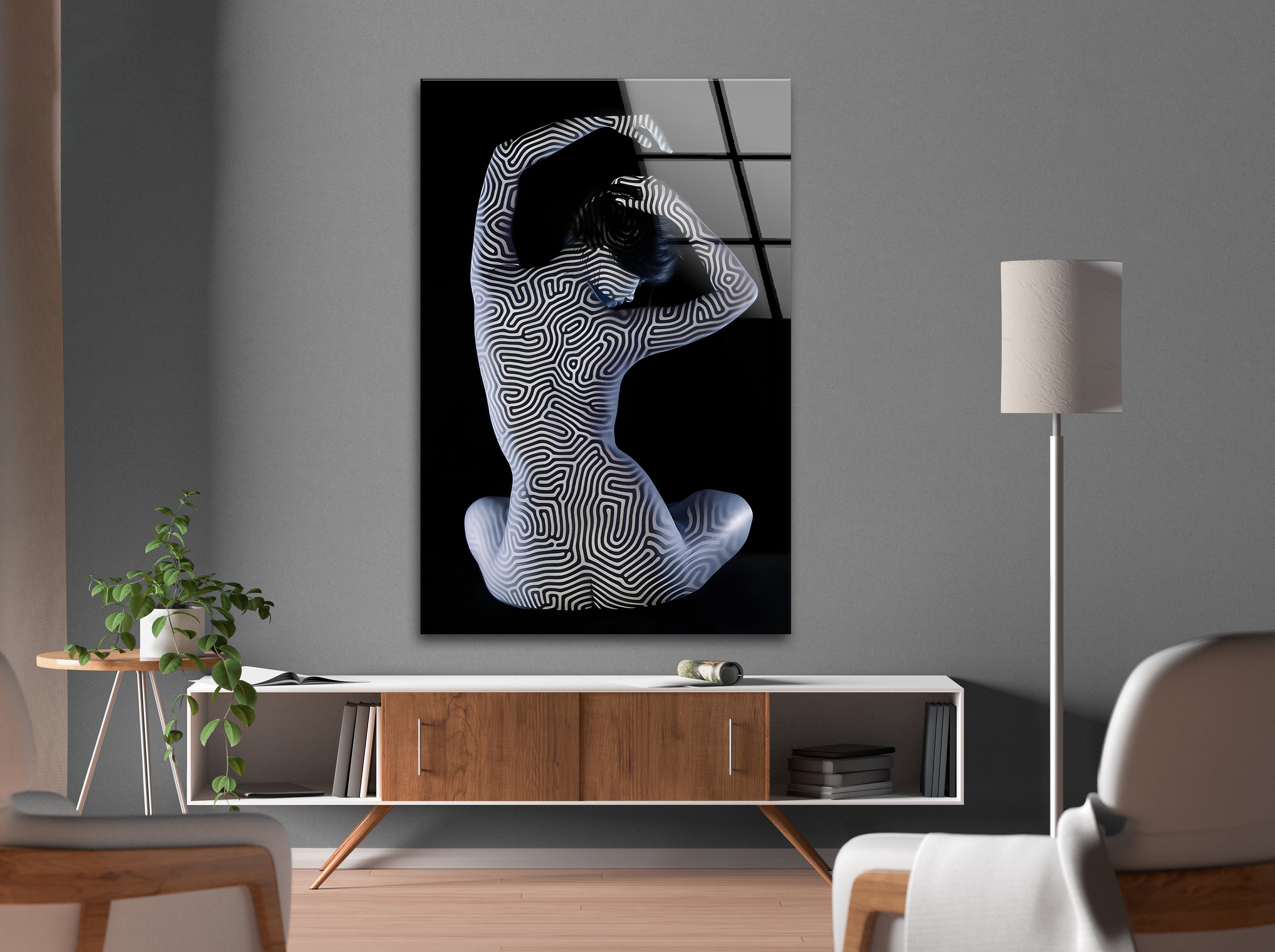Abstract Body Art - Black & White Geometric Nude Wall Decor | Modern Home & Office Wall Art | Perfect for Living Room, Bedroom & Gallery Display