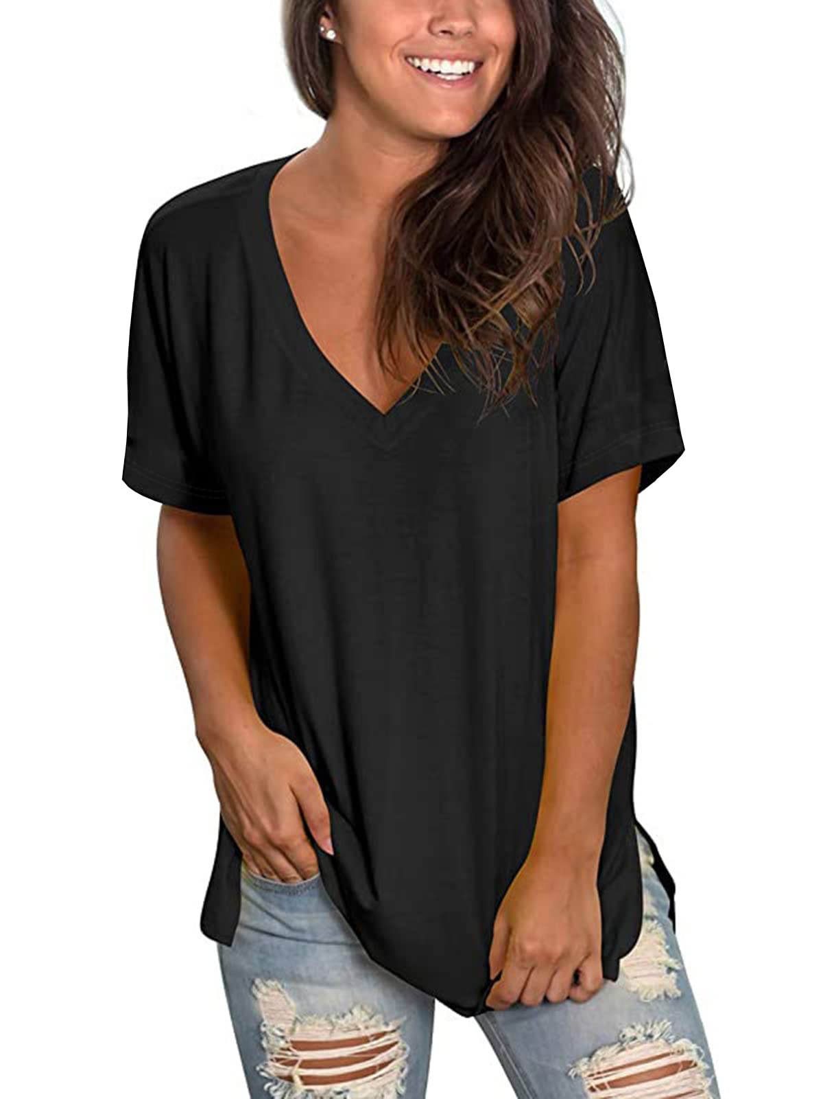 Floral V-Neck T-Shirt for Women - Summer Short Sleeve Blouse | Casual Outfit, Beach Wear & Everyday Fashion