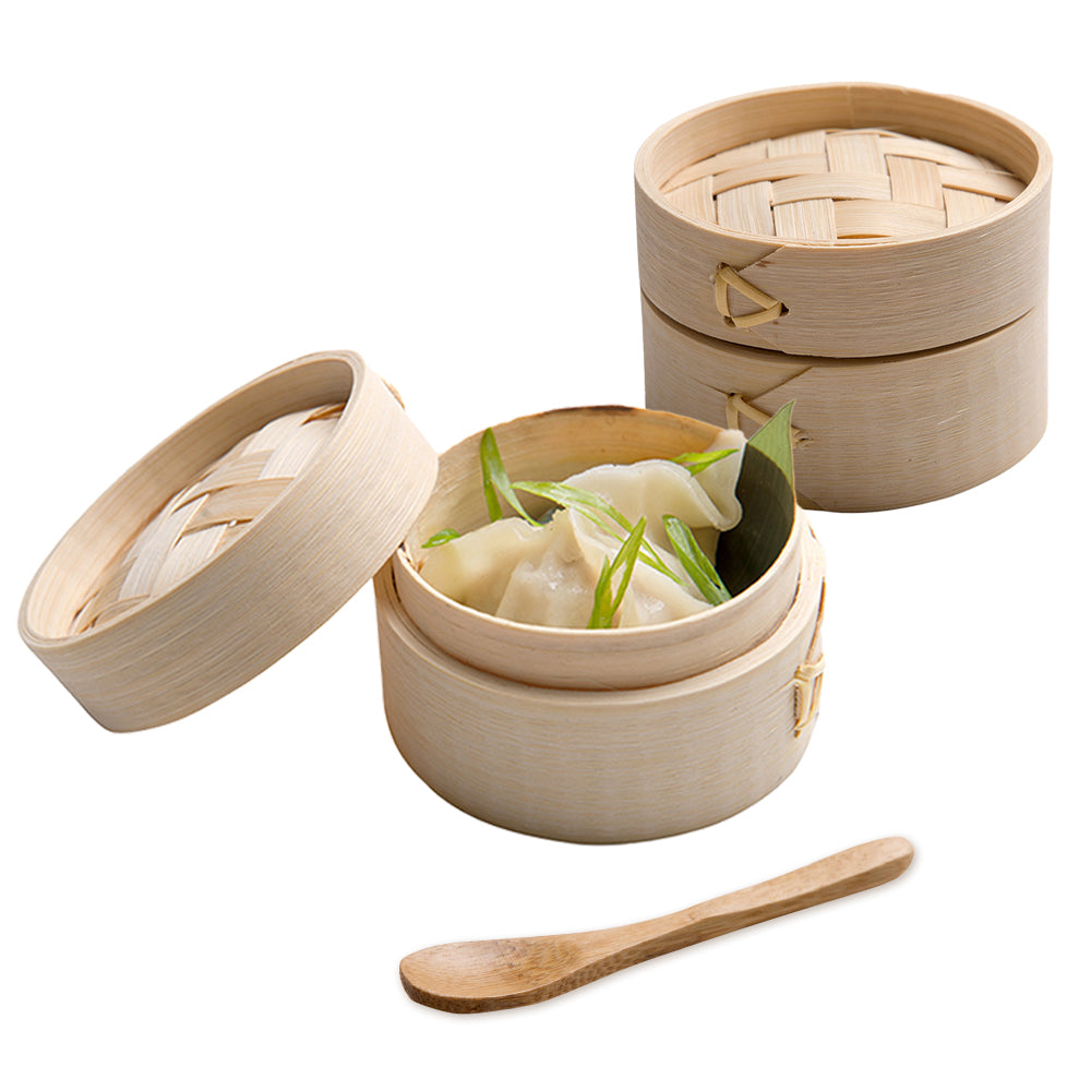 100 Pack 2 oz Natural Bamboo Mini Steamers & 100 Pack 3.5