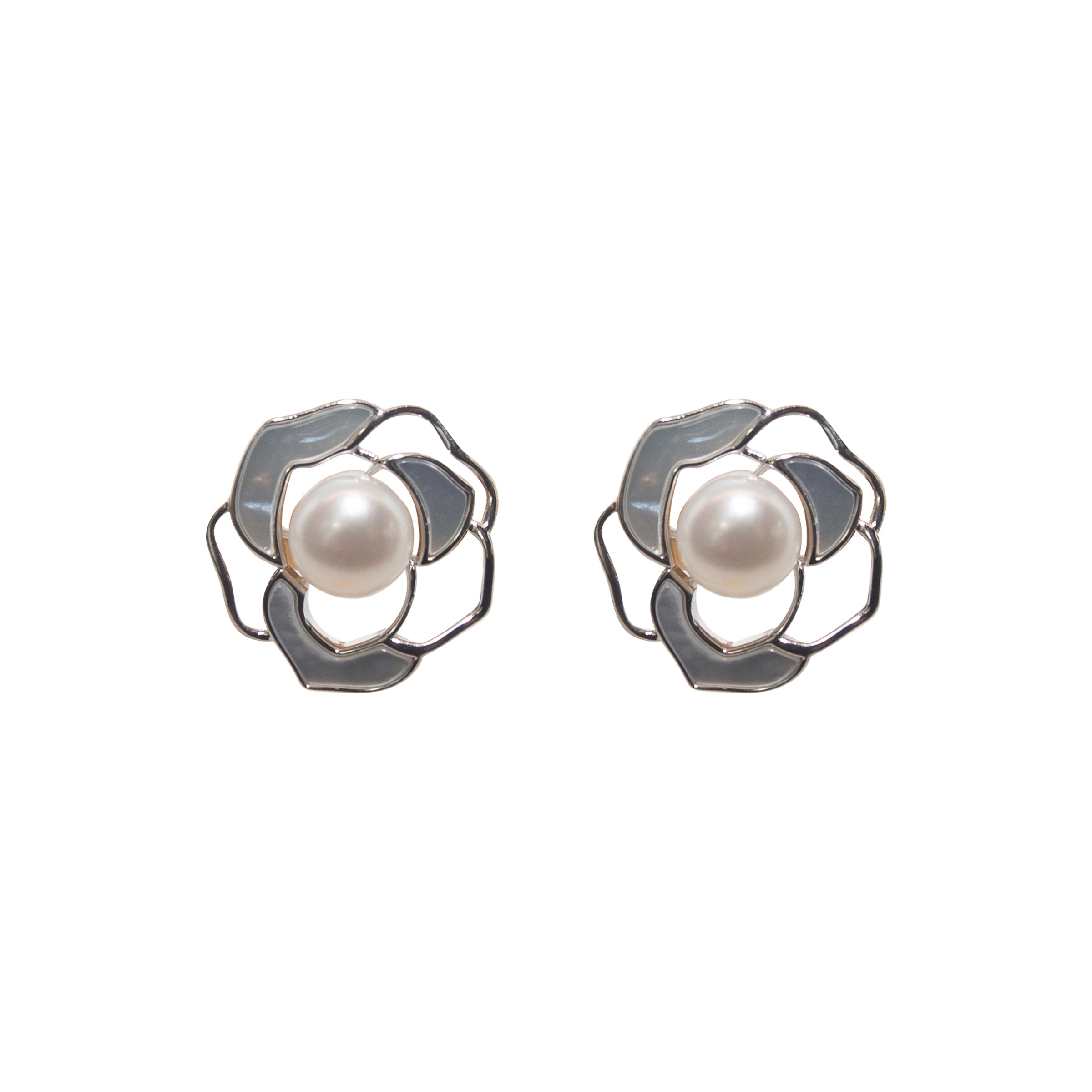 Silver Rosette Pearl Stud Earrings for Women – Elegant Pearl Jewelry for Parties, Weddings & Everyday Wear