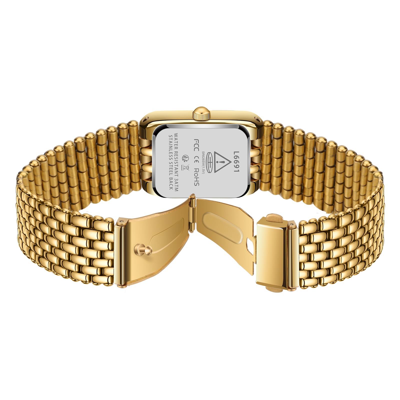 NN BEN NEVIS Gold Women's Watch - Dainty Small Ladies Watch with Stainless Steel Strap, Luxury Casual Fashion Square Quartz Waterproof Watch (Bracelet Adjustment Tool Included) - Perfect for Office, Date Night & Everyday Wear