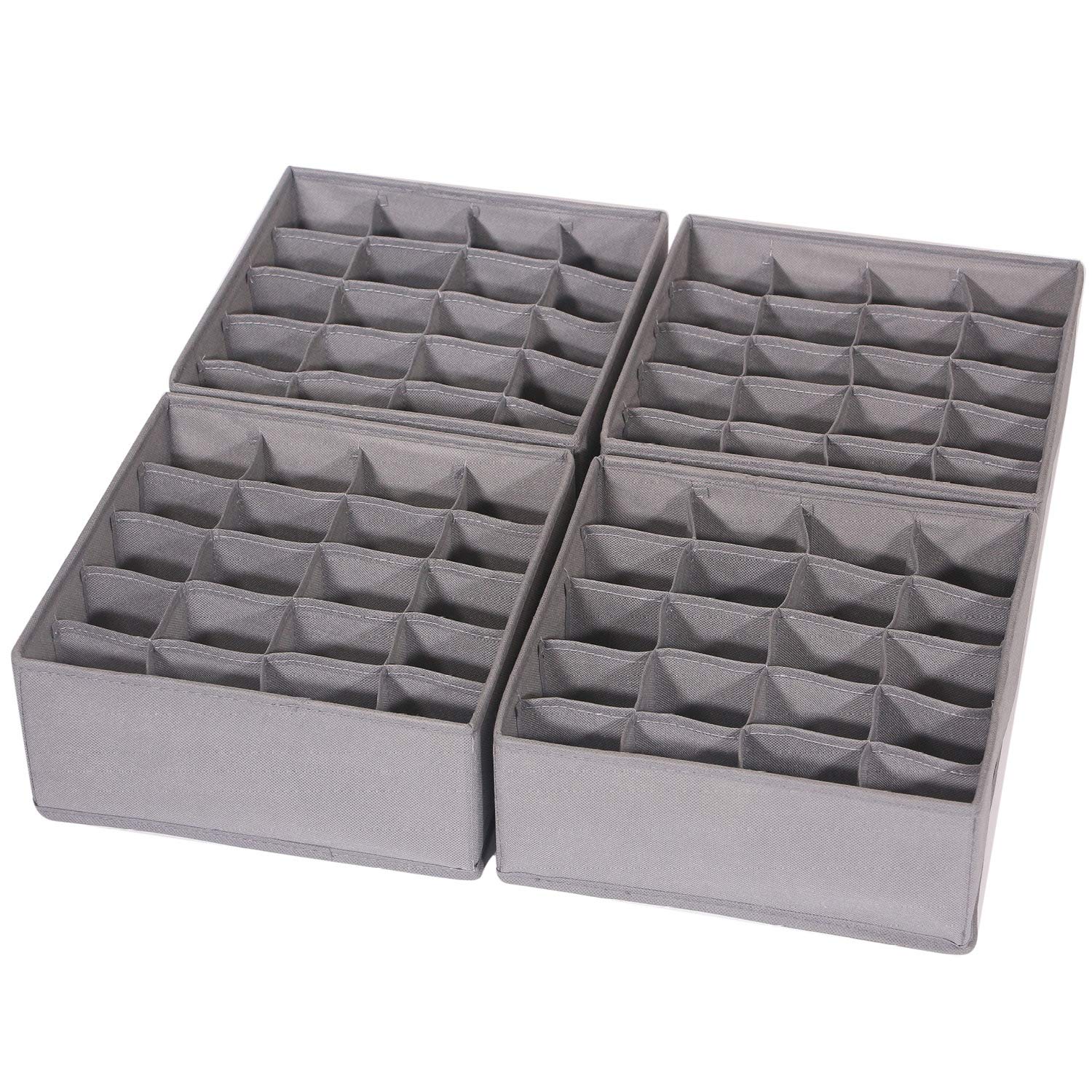 DIOMMELL 4 Pack Foldable Fabric Storage Bins - Closet Organizer for Clothes, Underwear, Socks & Lingerie | Dresser Drawer Dividers | Space-Saving Grey Fabric Baskets | Perfect for Bedroom, Nursery & Dorm Organization