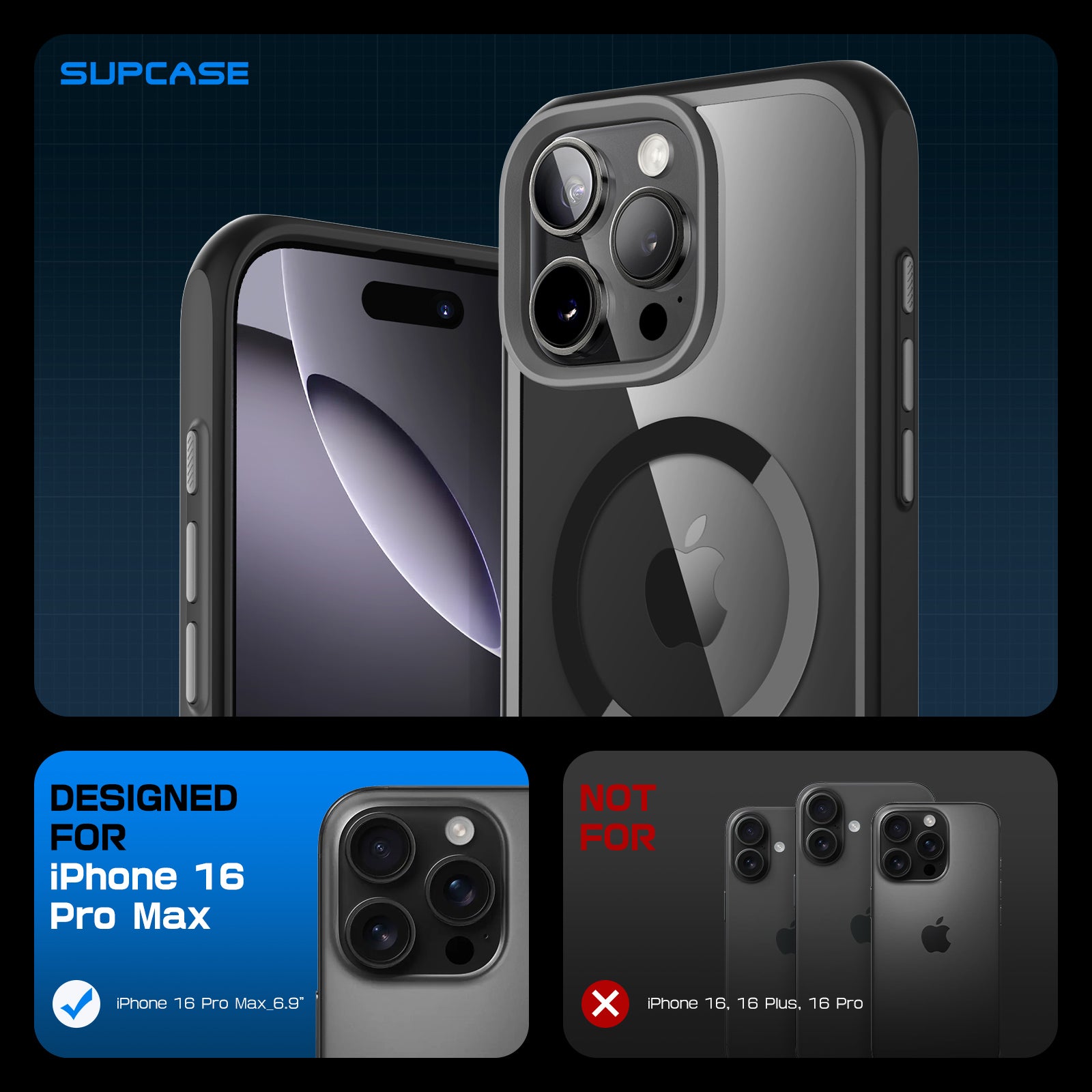 iPhone 16 Pro Max 6.9 Inch Case - Unicorn Beetle MAG Slim Clear Protective Cover with MagSafe & Camera Control Button - Shockproof Black Phone Case for Work, Travel & Outdoor Activities