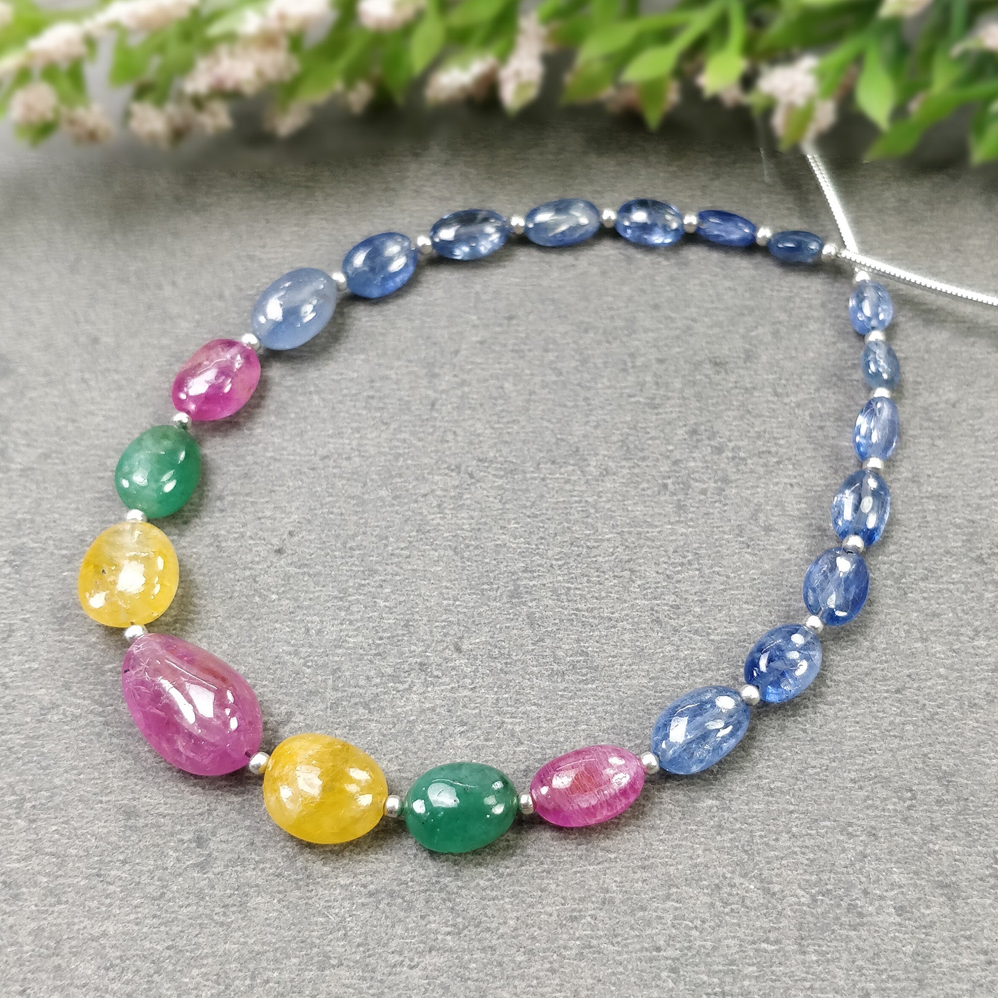 Natural Untreated Burmese Pink Blue & Yellow Sapphire Emerald Loose Beads - 41.00cts Oval Plain Nuggets (5*4mm to 13*8.5mm) for Jewelry Making, DIY Crafts & Gemstone Collection
