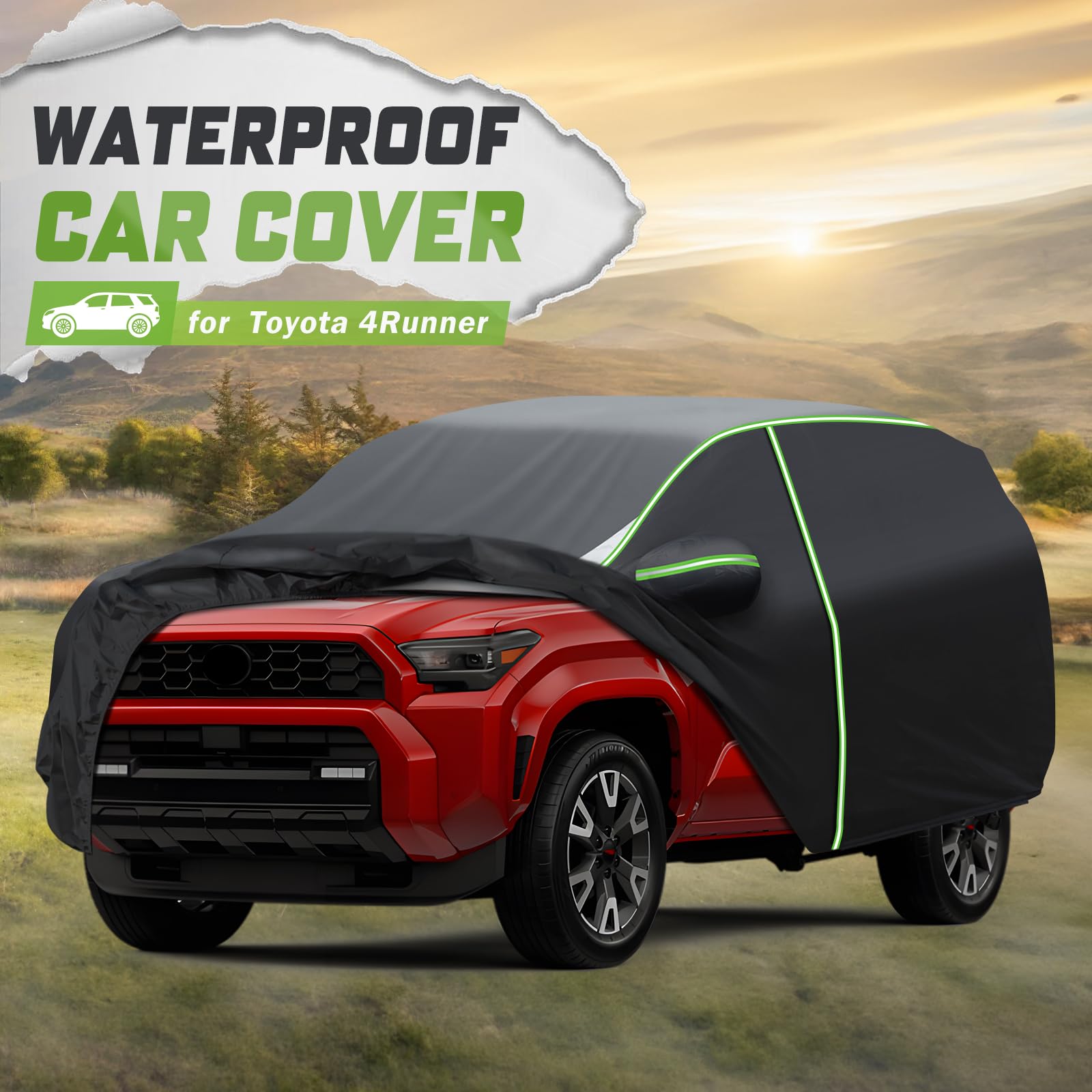 Mixsuper All-Weather Waterproof Car Cover for Toyota 4Runner 2002-2025 - Full Protection Outdoor Vehicle Cover with Zipper Door & Reflective Strips - Perfect for Parking, Storage, and Extreme Weather Protection