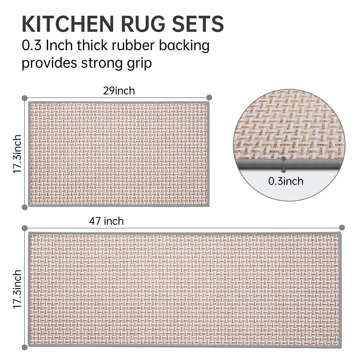 Non-Slip Washable Kitchen Rugs Set of 2 - Absorbent Anti-Fatigue Floor Mats for Sink Area & High Traffic Zones, 17.3